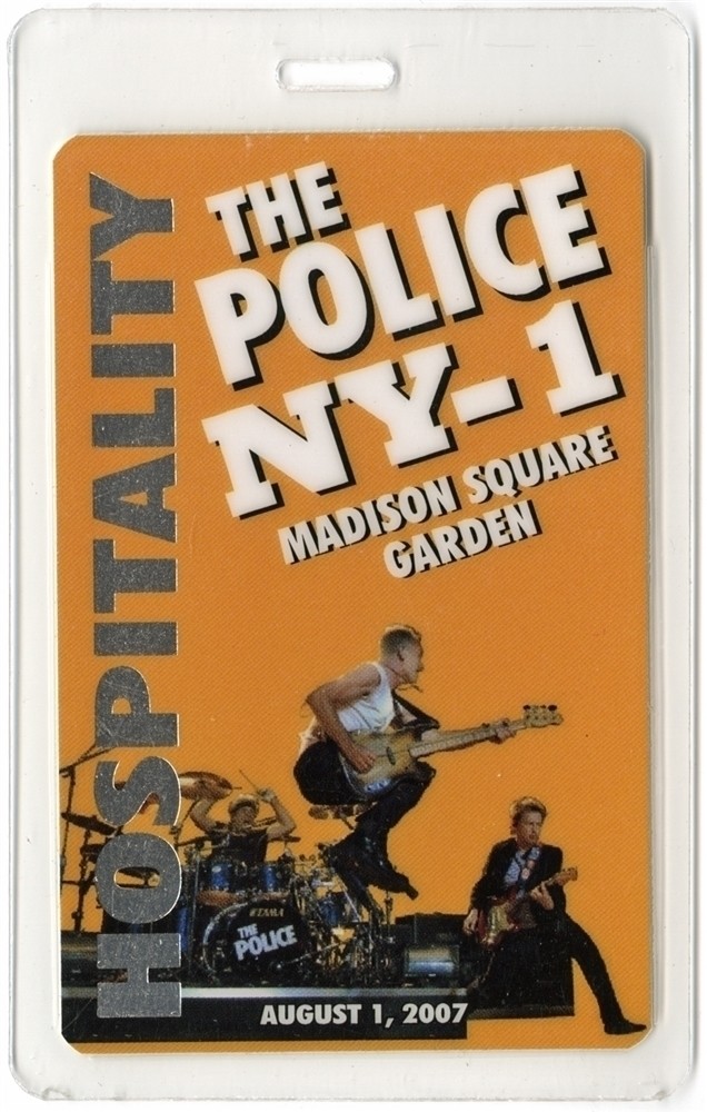 The Police 2007 Reunion tour at Madison Square Garden Laminated Backstage Pass
