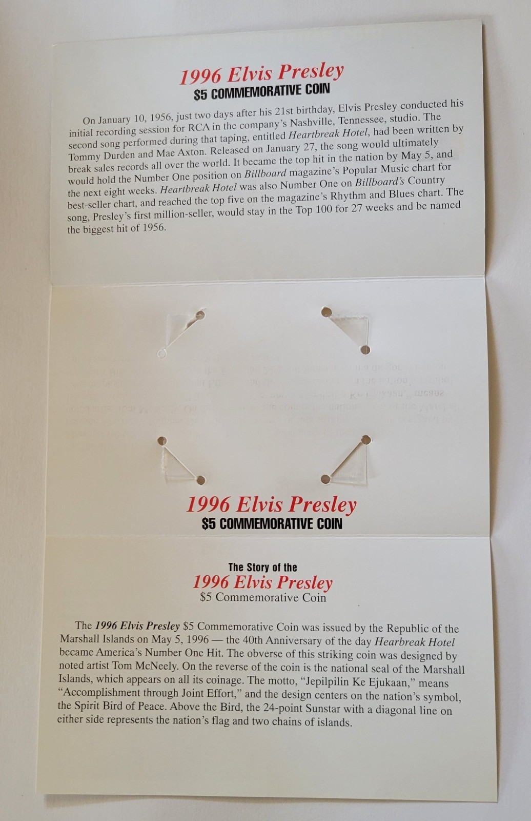 Elvis Presley Marshall Island $5 Commemorative 1996 Coin