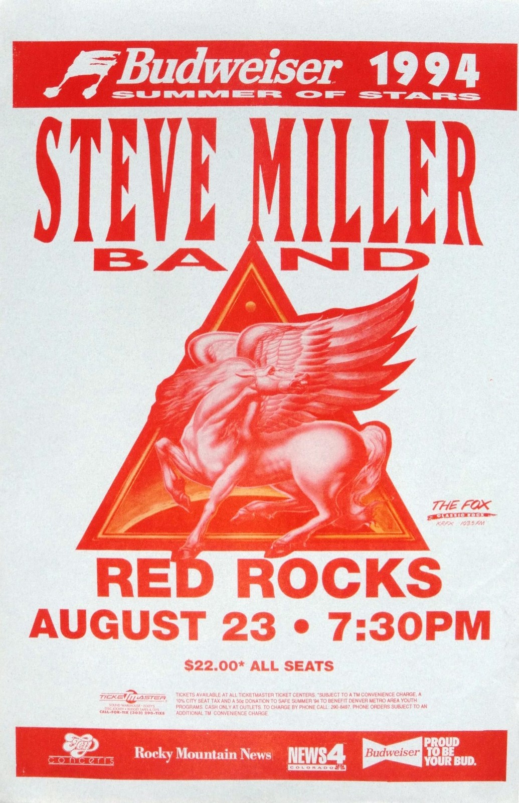STEVE MILLER BAND 1994 DENVER CONCERT TOUR POSTER-70’s Guitar Classic Rock Music