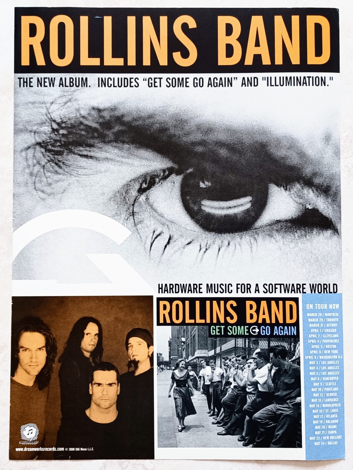 HENRY ROLLINS BAND~GET SOME GO AGAIN~2000 ALBUM PROMO POSTER~VTG AD ADVERT PINUP