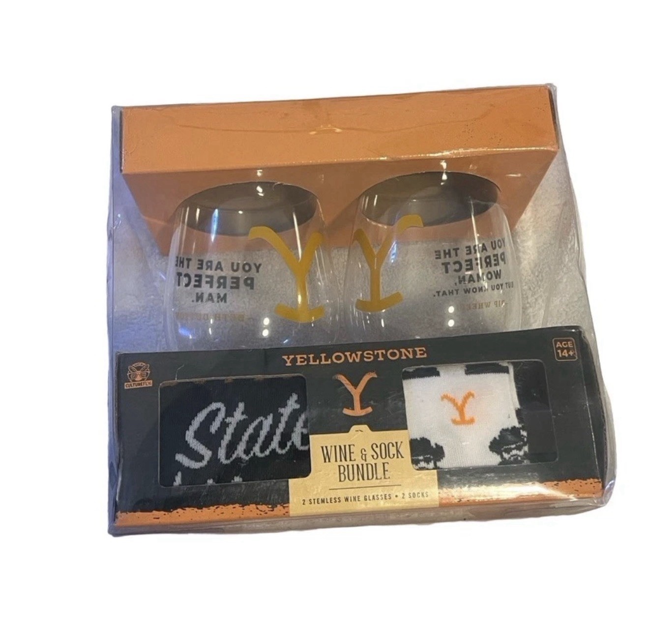 Yellowstone Wine Glasses & Sock Bundle Rip Wheeler Beth Paramount Dutton Ranch