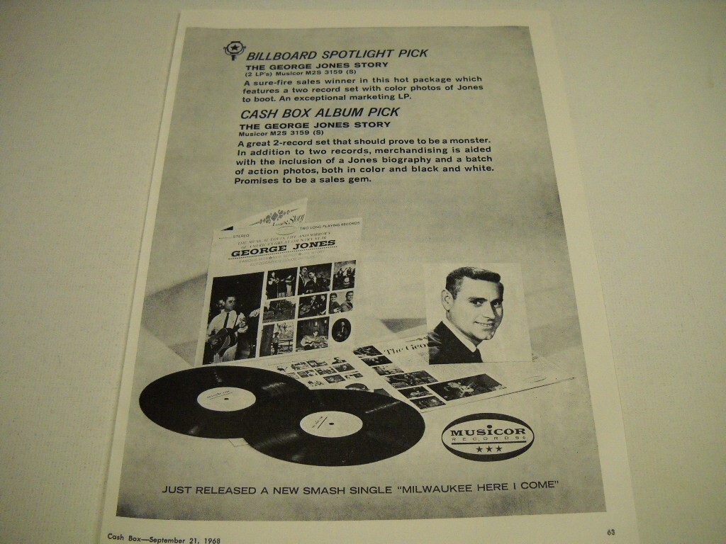 GEORGE JONES Spotlight Pick and Album Pick original 1968 Promo Poster Ad