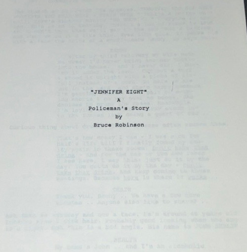 JENNIFER 8 (1992) Original Noir Thriller Script UMA THURMAN Marked Draft COA