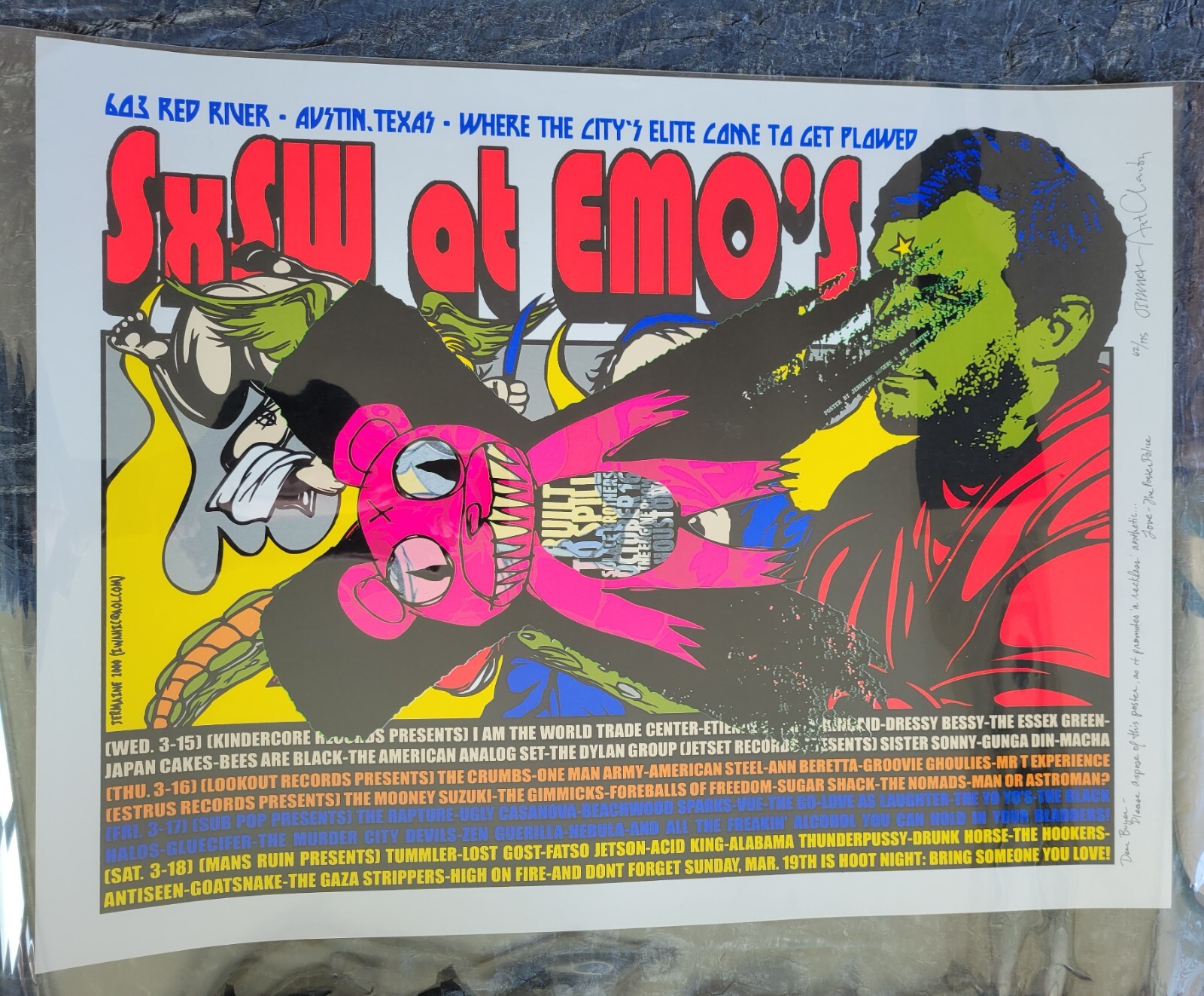 JERMAINE ROGERS and ART CHANTRY Signed SXSW at Emo’s Poster with Note 2000
