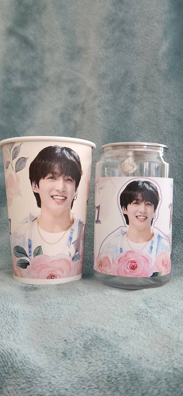 BTS Jungkook Cafe Cup Sleeve Paper Cup & Clear Plastic Can Set Fanmade Goods