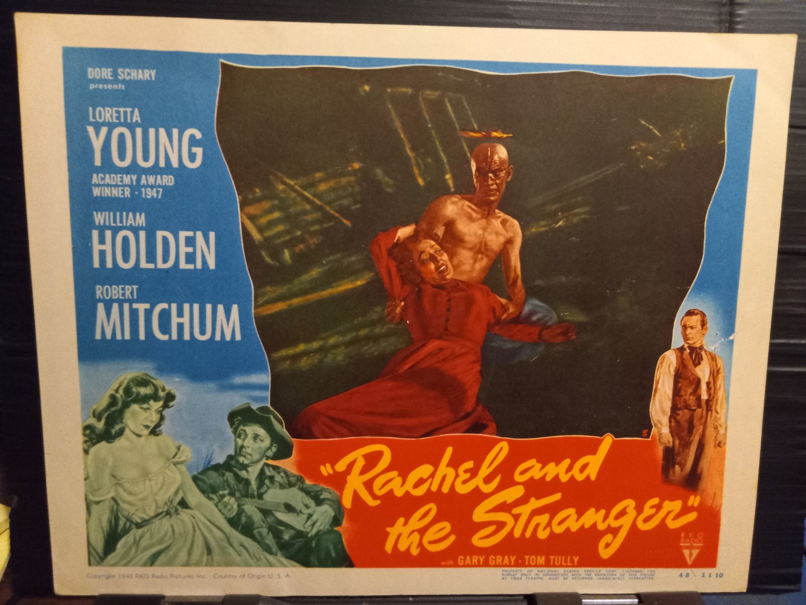 Lobby Card 1948 RACHEL AND THE STRANGER Loretta Young attacked by Shawnee native