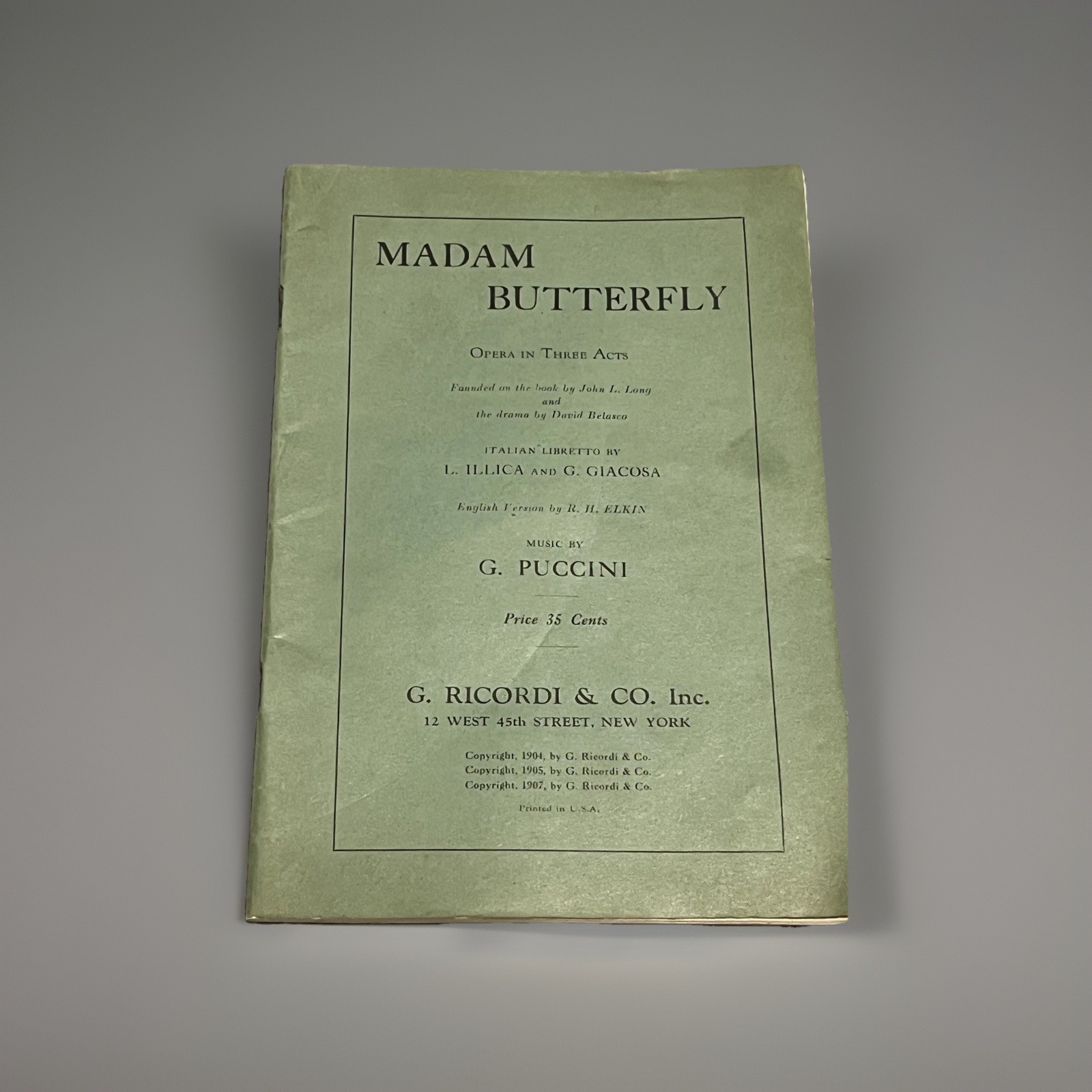 LIBRETTO OPERA PROGRAM MADAM BUTTERFLY by G. RICORDI & CO 1907 in English
