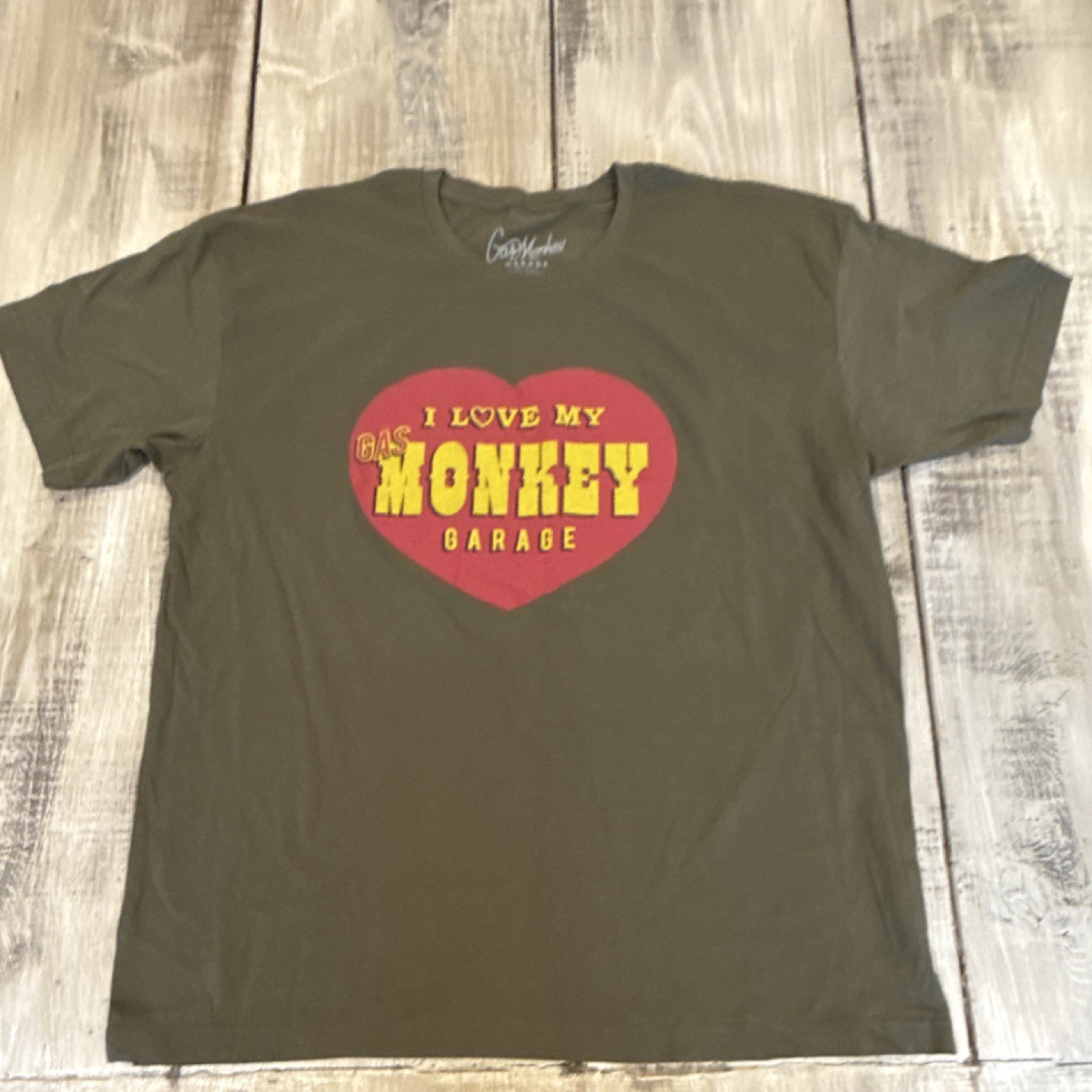 Gas Monkey Garage I Love My Garage Olive Green Television T-Shirt