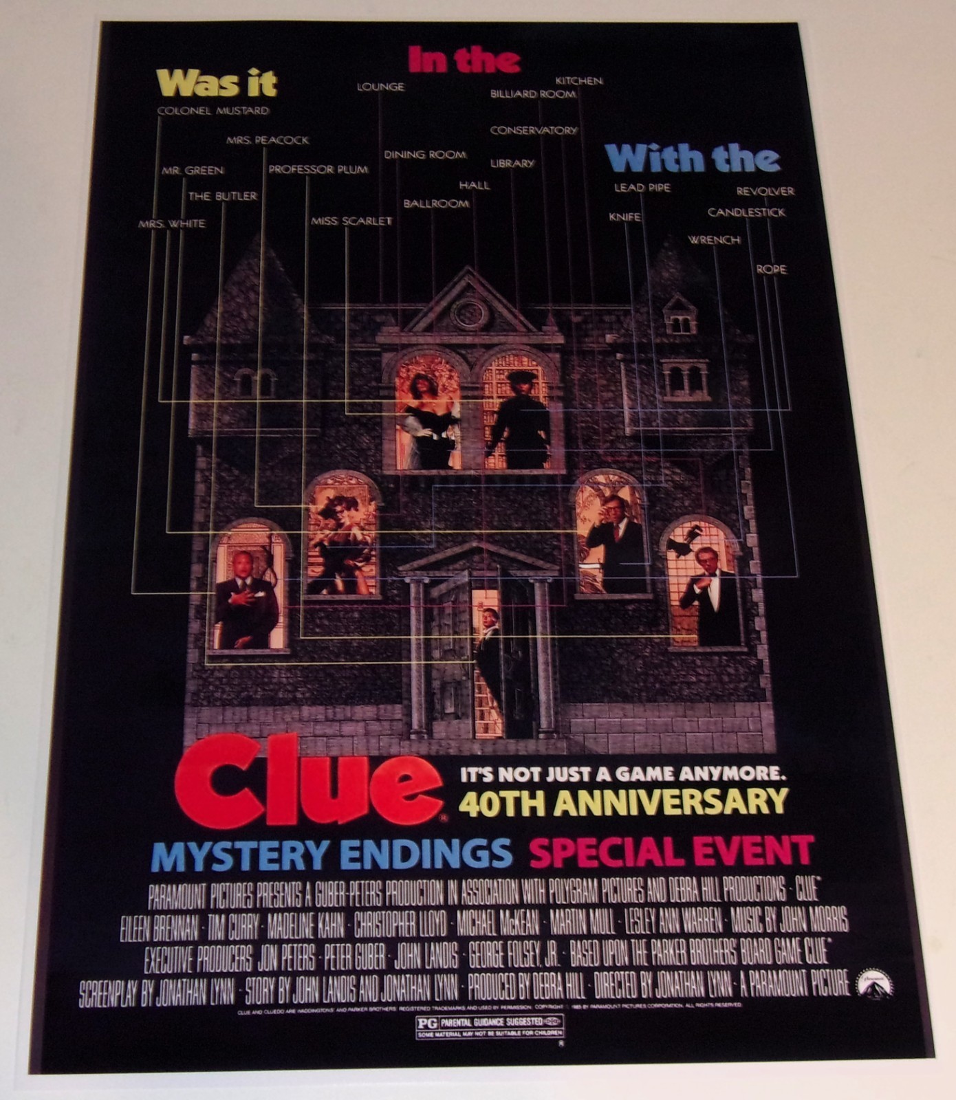 CLUE 1985 Film Poster Re-Release 2025 – 19″x13″ 40th Anniversary Tim Curry