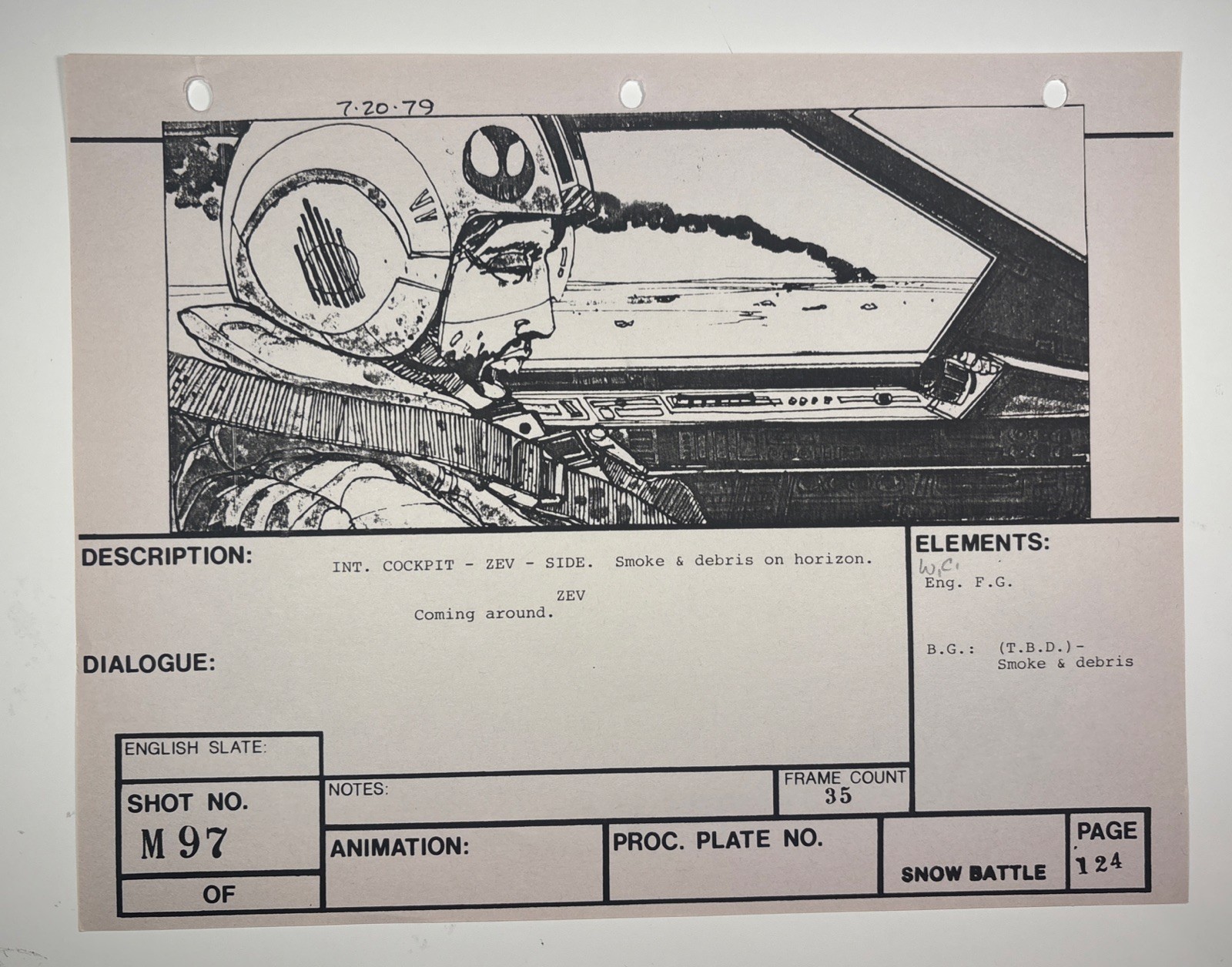 Star wars storyboard Empire Strikes Back movie Prop Rebel Disney Vtg Art EB1-118