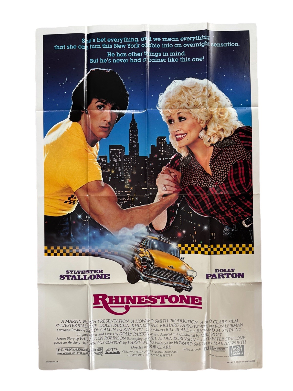 Rhinestone Original One Sheet Movie Poster 1984 Stallone Dolly Parton Vintage