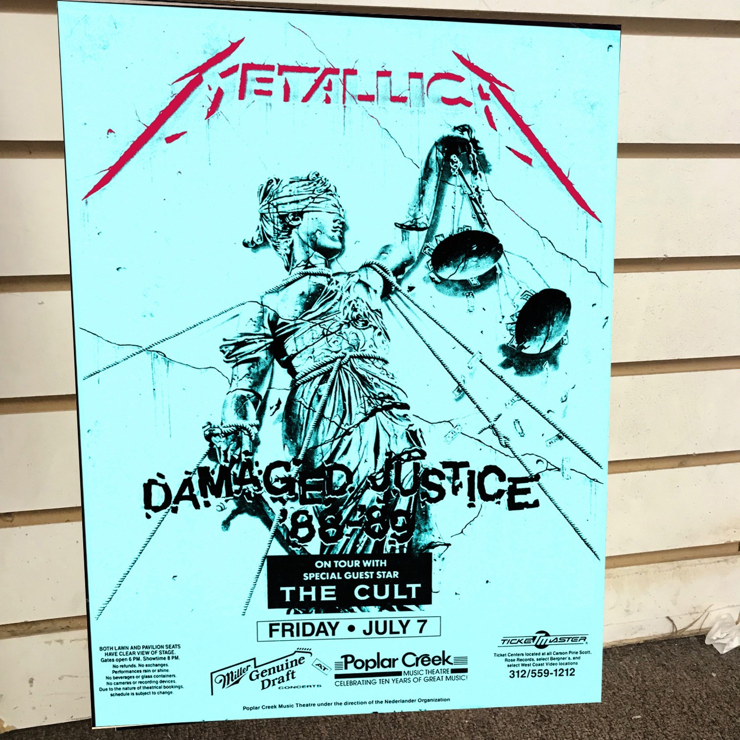 Metallica Cult Damaged Justice Tour 1989 Chicago Cardstock Promo Poster 12″x18″