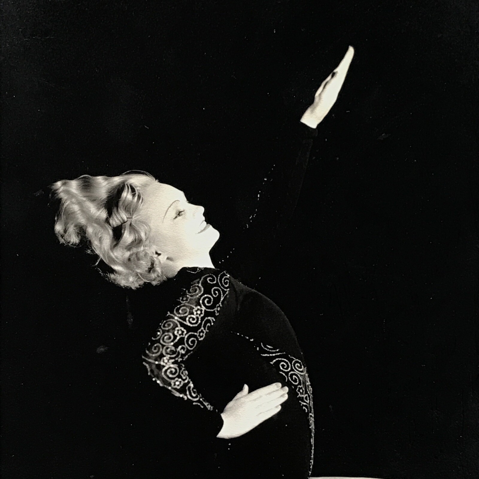 1930s-40s Beautiful Woman Saluting Song Dance Theatre Vaudeville Publicity Photo