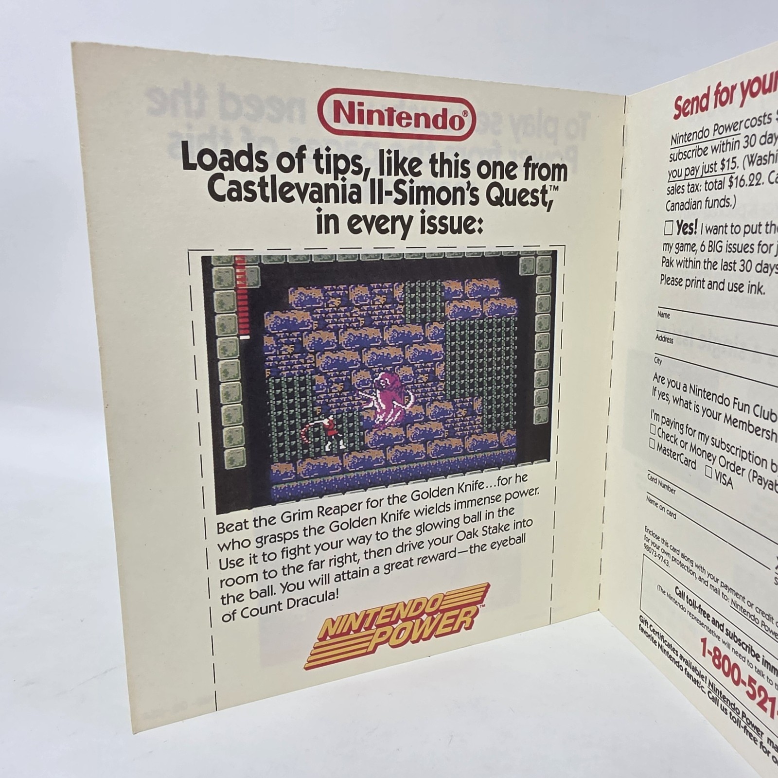 Nintendo Power NES Video Game Insert Castlevania II Cover Magazine Subscription