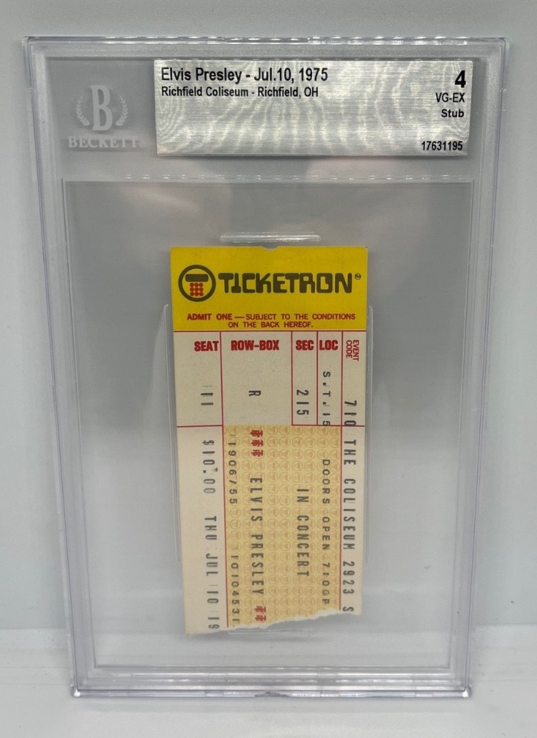 Original 1975 Elvis Presley Concert Ticket Stub Graded 4 & Slabbed by Beckett