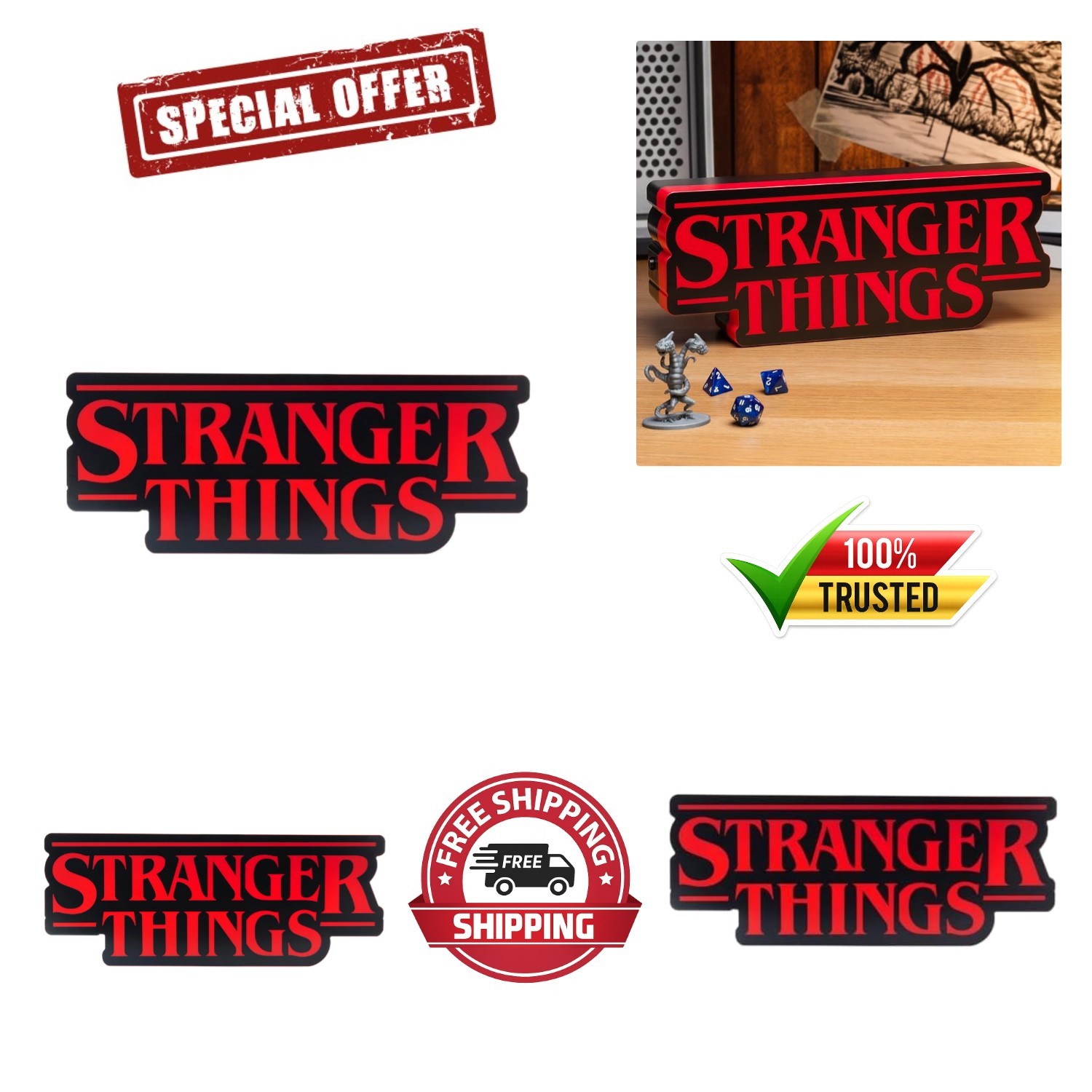 Official Stranger Things Shaped Lamp – 11.8″ LED Light with Phase & Pulse Modes