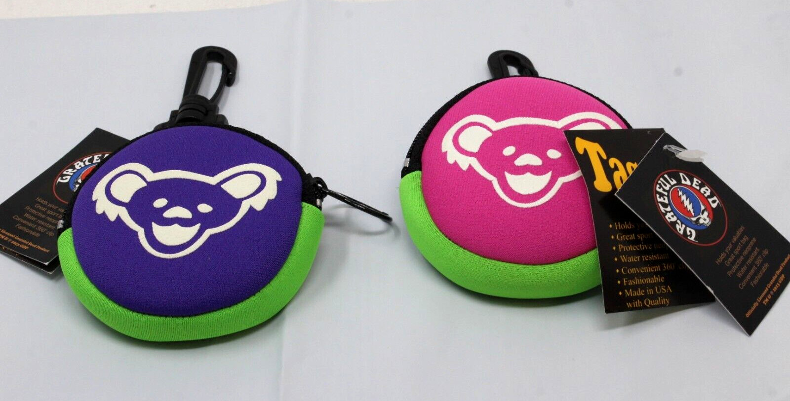 2x Rare Grateful Dead 2013 Tag-a-long Bear HeadCoin Purse Neoprene WP 360 Clip