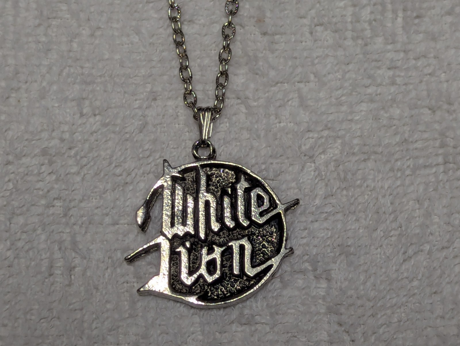 Vintage White Lion Pendant Necklace With Chain Glam Metal 1987