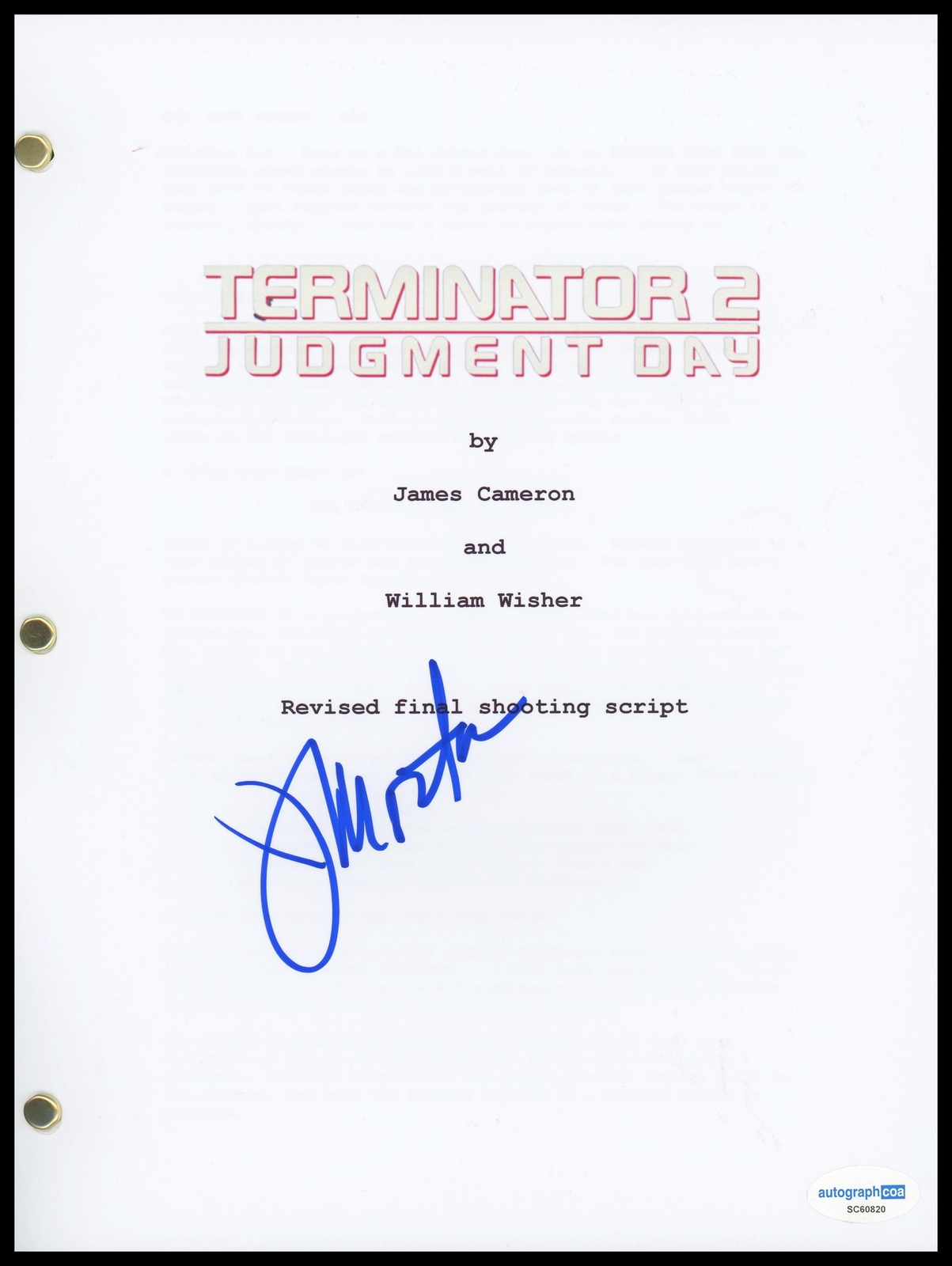 Joe Morton “Terminator 2: Judgment Day” AUTOGRAPH Signed Script Screenplay ACOA
