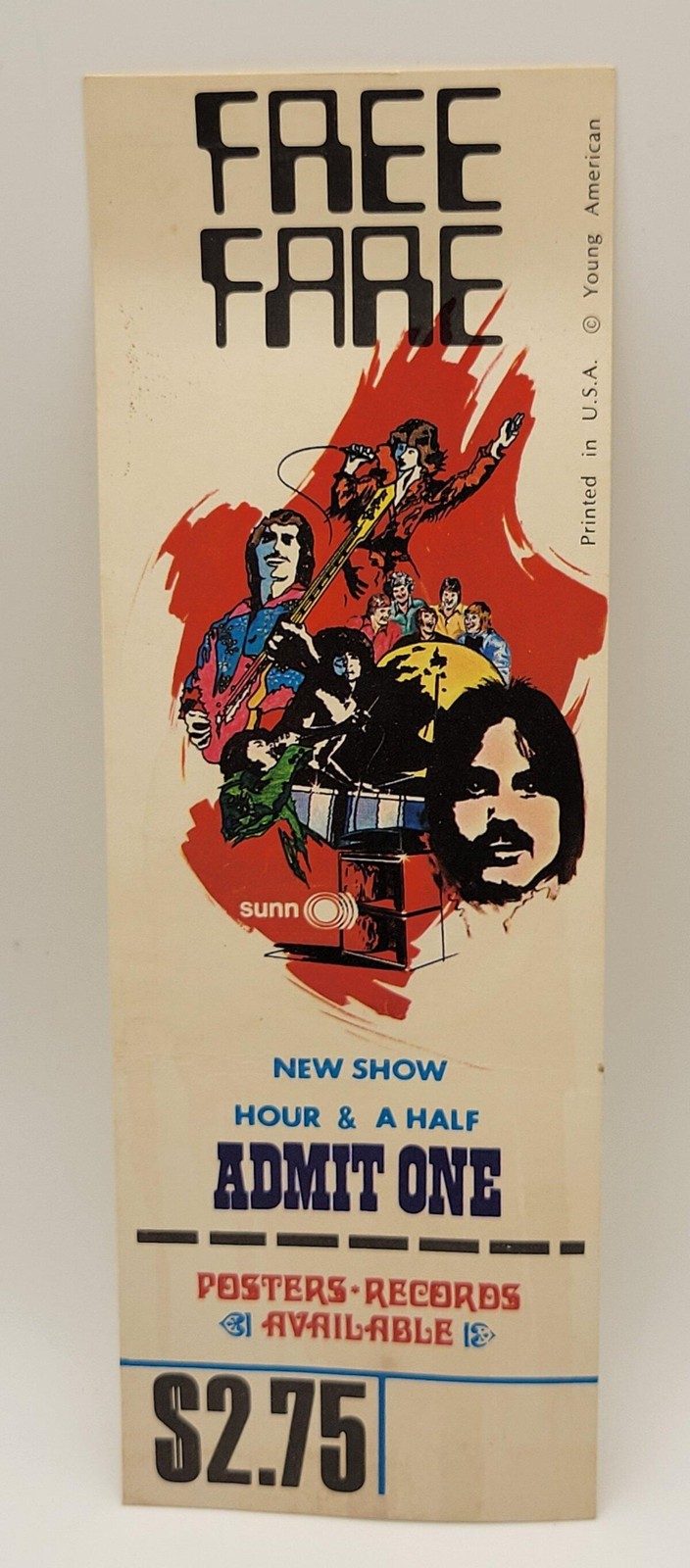 Vintage 1970s Free Fare Band Concert Ticket Unused Full