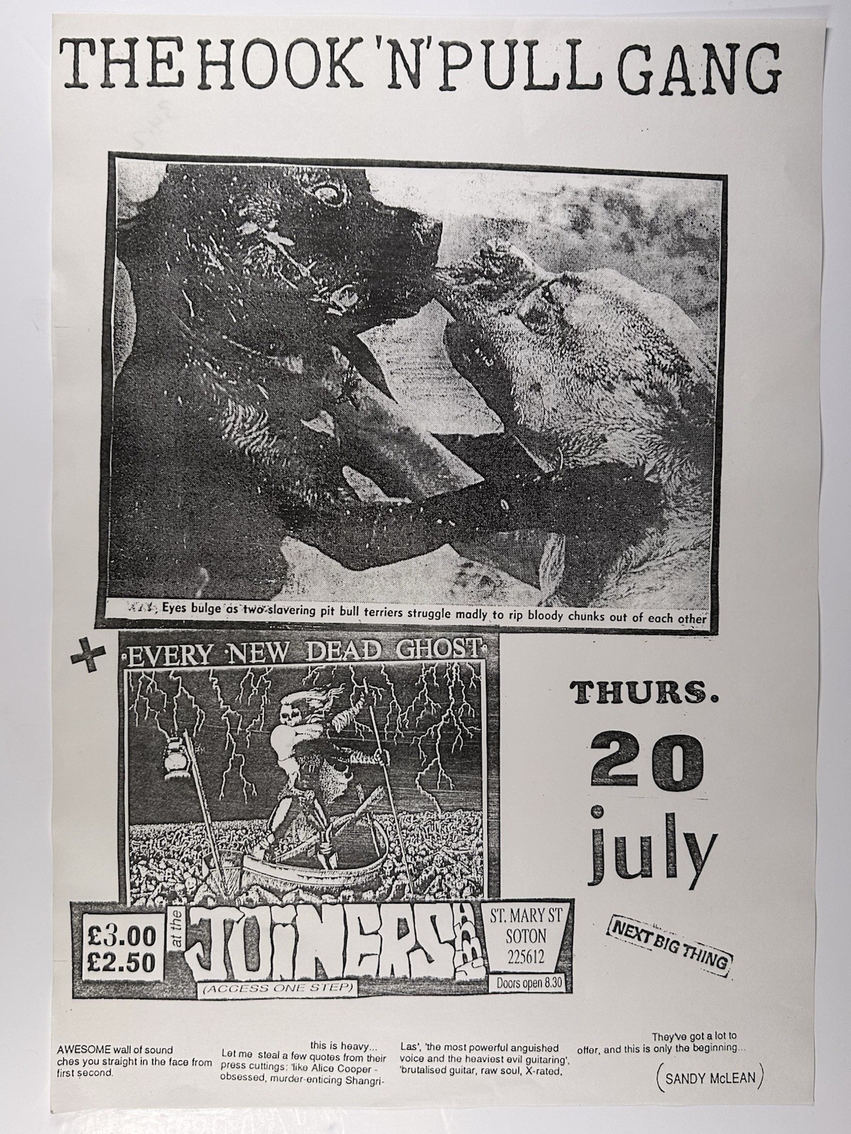 Original 1980s Joiners Arms Poster – Hook ’n’ Pull Gang + Every New Dead Ghost