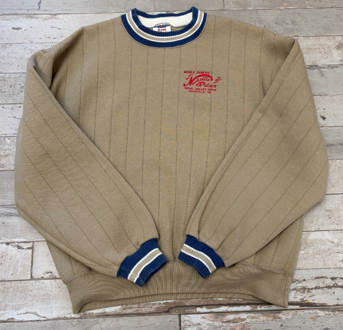 VTG World Famous Nashville Palace Pullover Ribbed Sweatshirt Tan Men’s LARGE TN