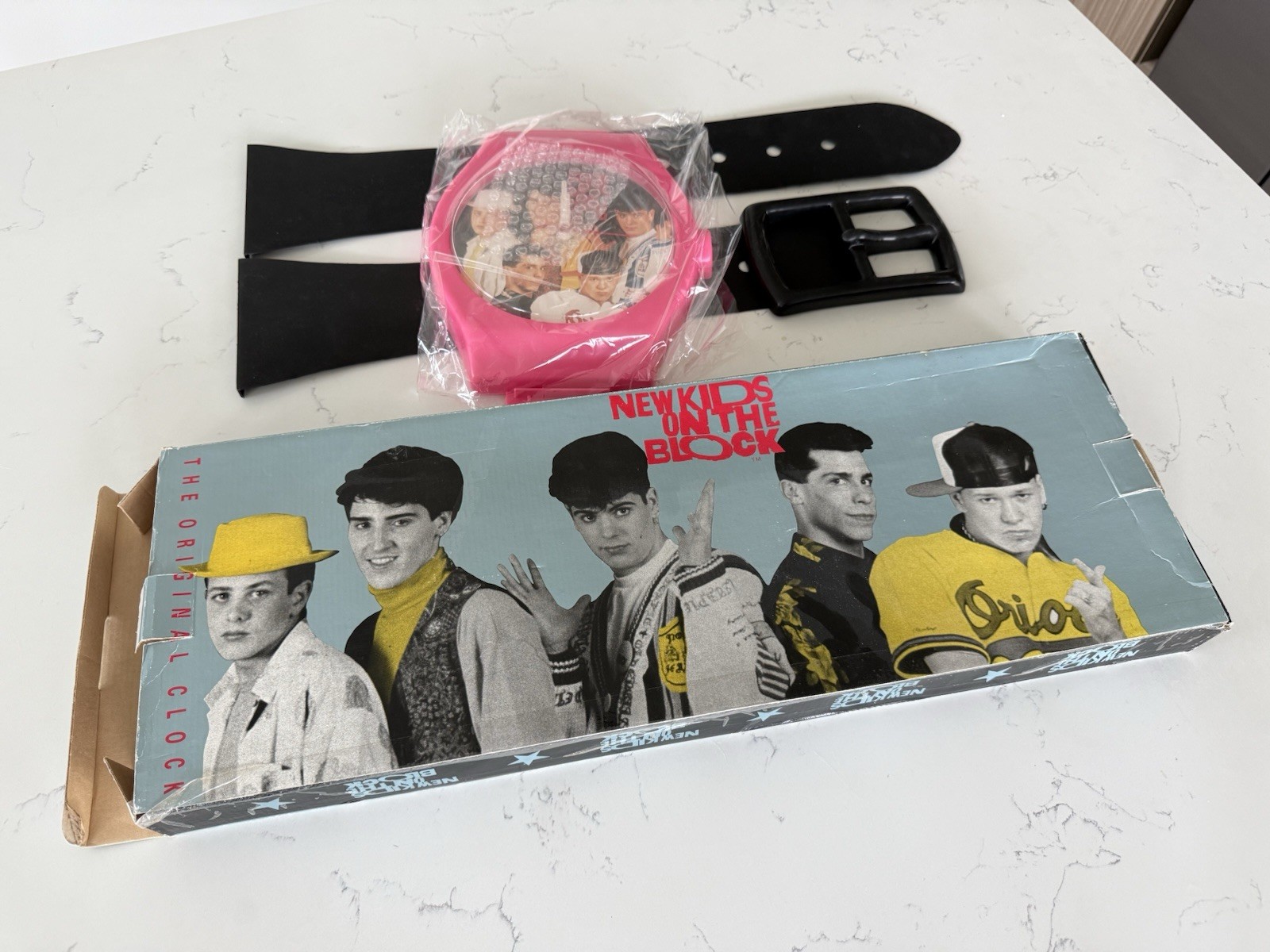 Rare New Kids On The Block Pink Wall Clock Watch Original 1990 4ft Long /box.