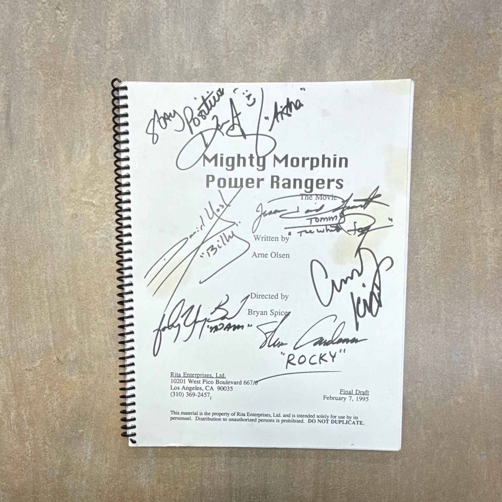 Copy of Mighty Morphin Power Rangers The Movie Signed Script Spiral Bound
