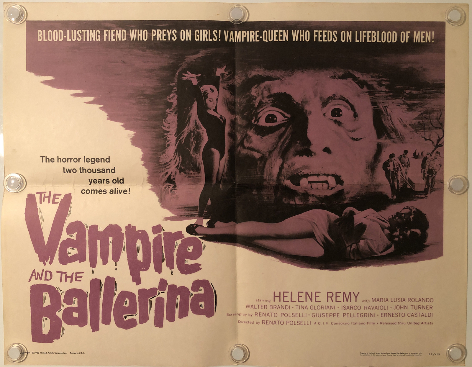 THE VAMPIRE AND THE BALLERINA Original Half Sheet Movie Poster 1962 – NEAR MINT!