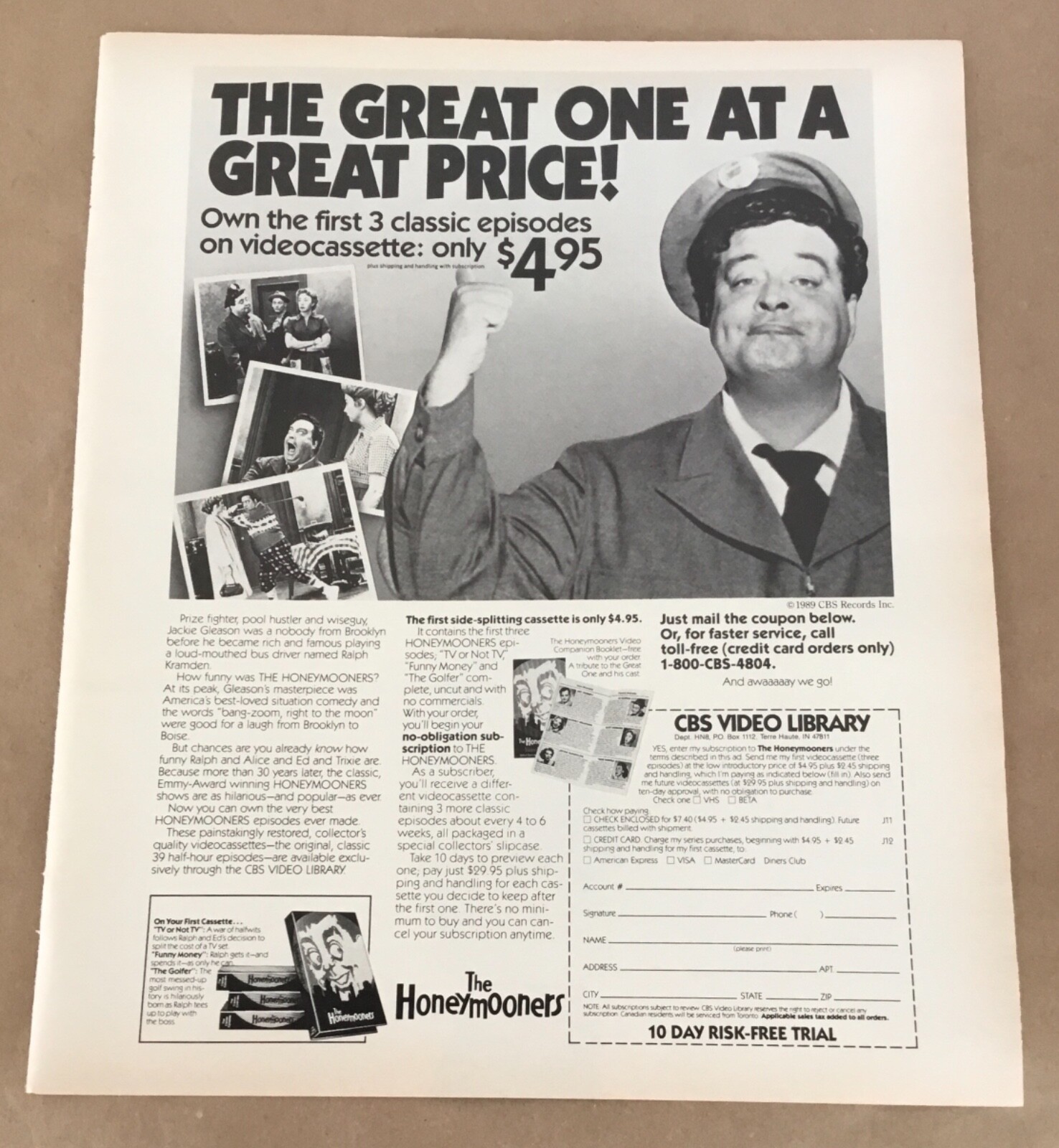 The Honeymooners 1989 Print ad video large VHS TV promo retro 1980s Gleason