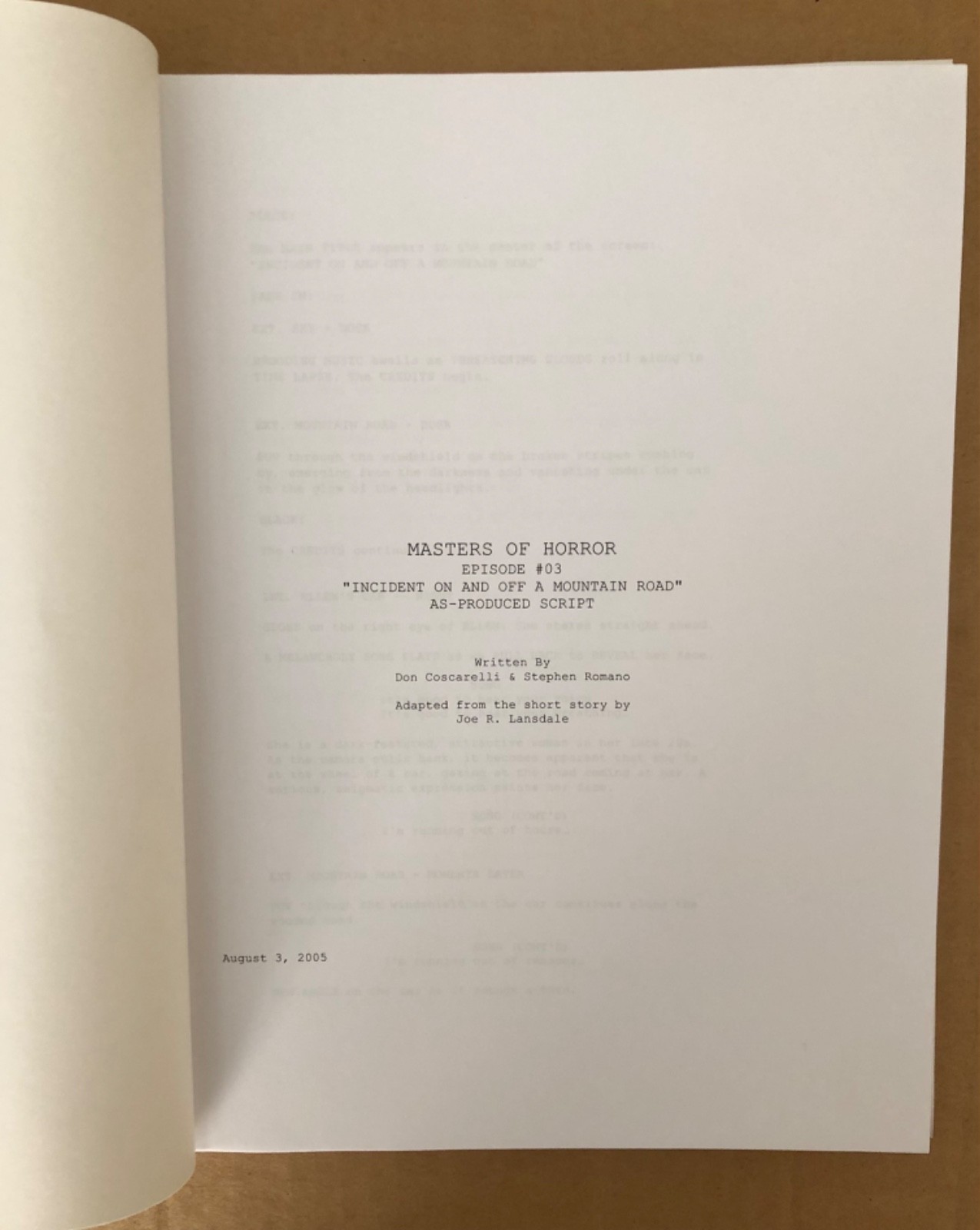 Masters Of Horror 2 Episodes Script, #3, #6 2005 Don Coscarelli Drew McWeeny