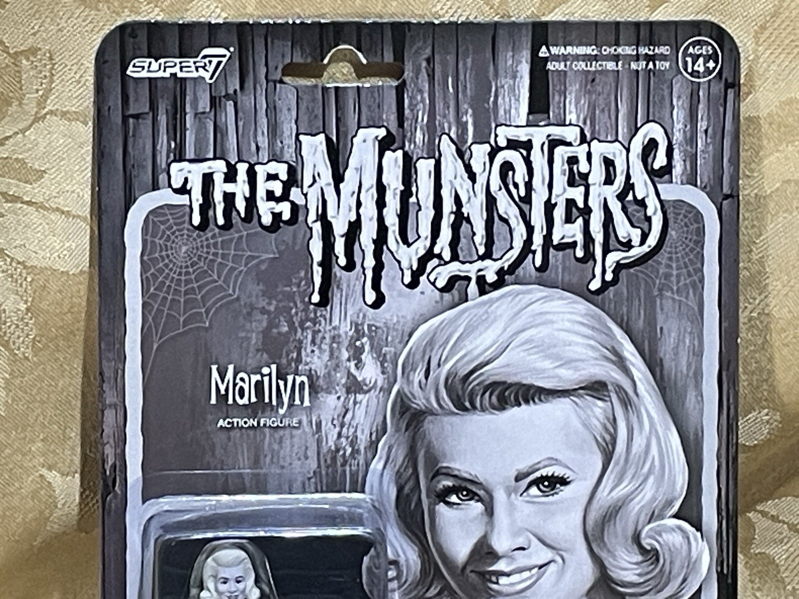 Super7 ReAction Marilyn Munster 3.75″ Grayscale with Skull Book NIB