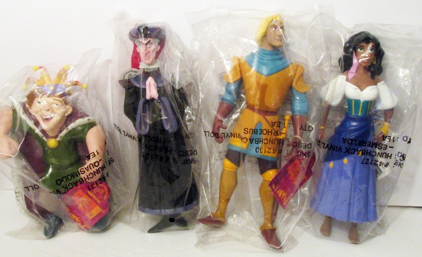 DISNEY 4 HUNCHBACK QUASIMODO FROLLO PHOEBUS ESMERALDA 8″- 10.5 VINYL FIGURES NEW
