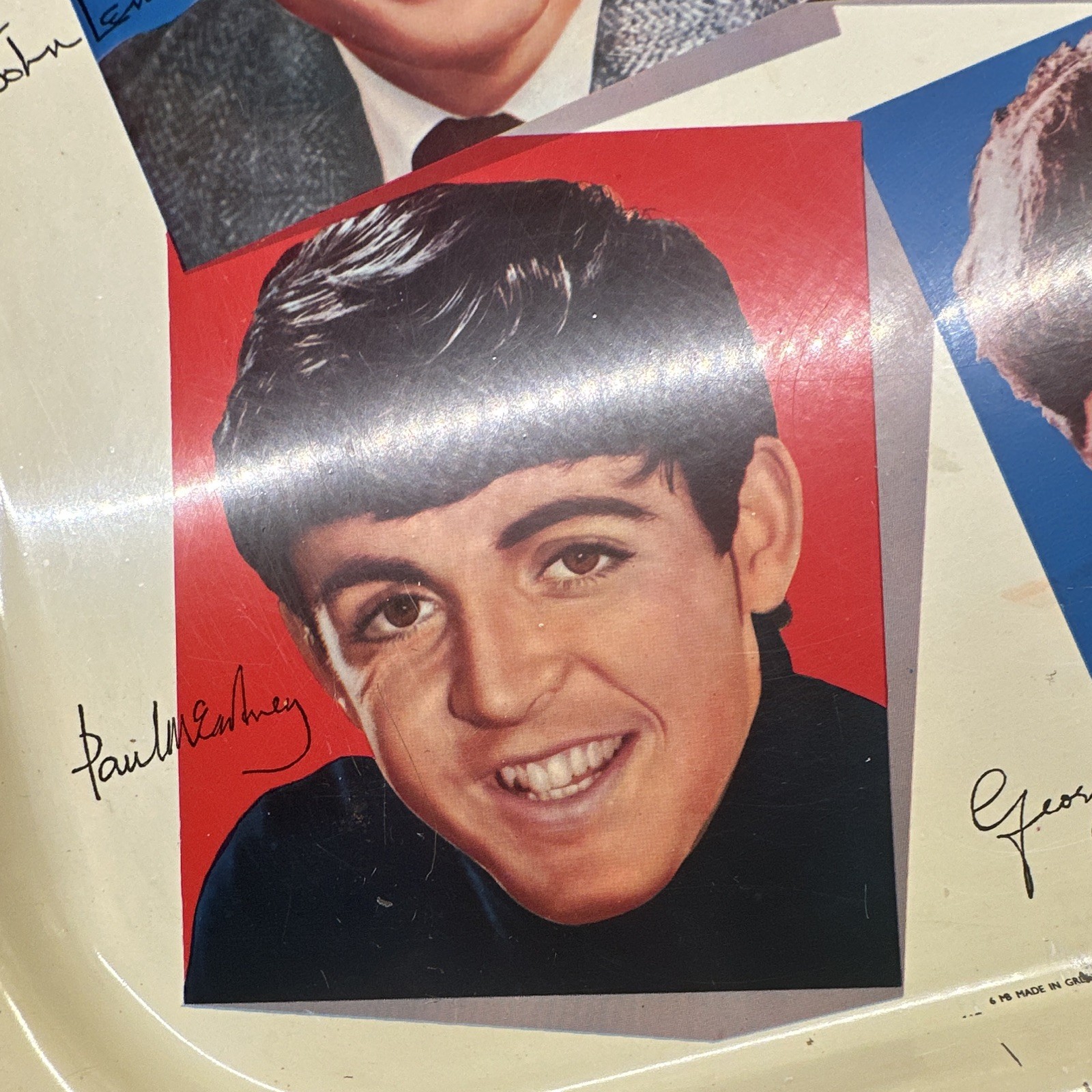 Vintage Beatles Decorative Serving Tray w/ Band Member Portraits, Signatures