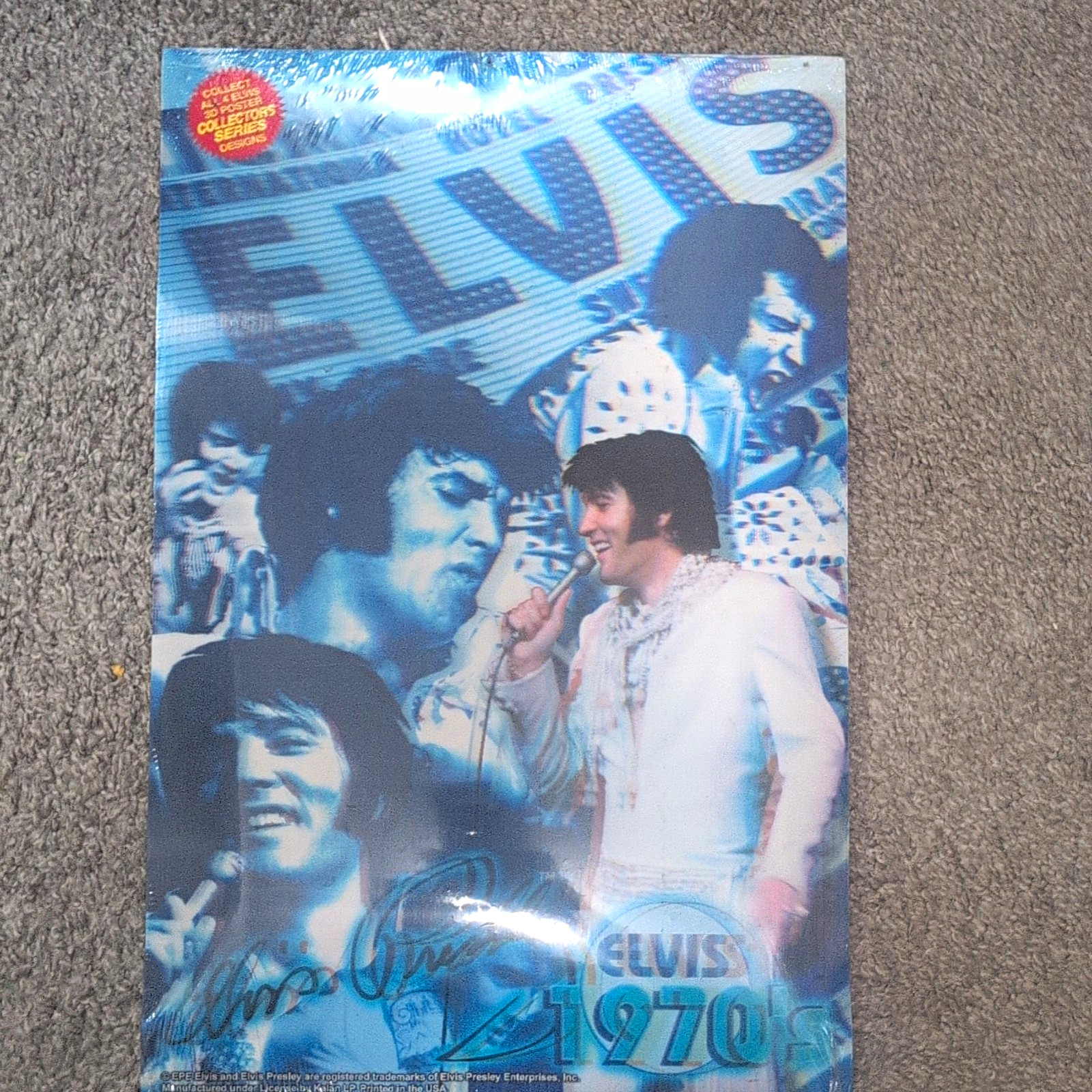 Elvis Presley Live in the 70s Collage Poster – Blue, Rock & Pop Music