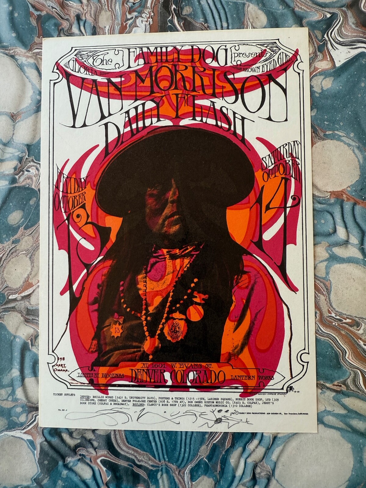 1968 LOVE Concert Original FD 109 Signed Postcard Stanley Mouse VAN MORRISON