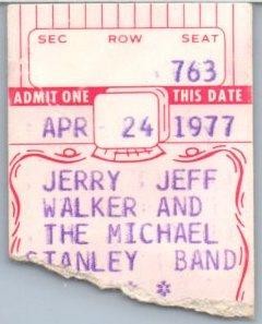 Jerry Jeff Walker Michael Stanley Concert Ticket Stub April 24 1977 Oshkosh WI