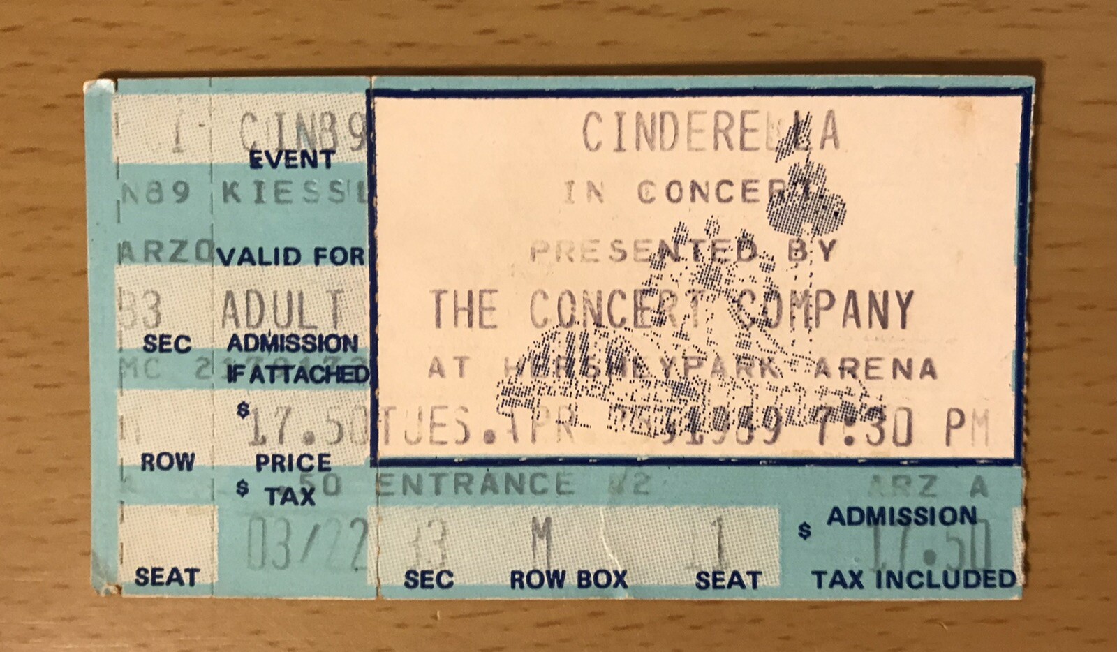 1989 CINDERELLA / WINGER LONG COLD WINTER TOUR HERSHEY PA CONCERT TICKET STUB