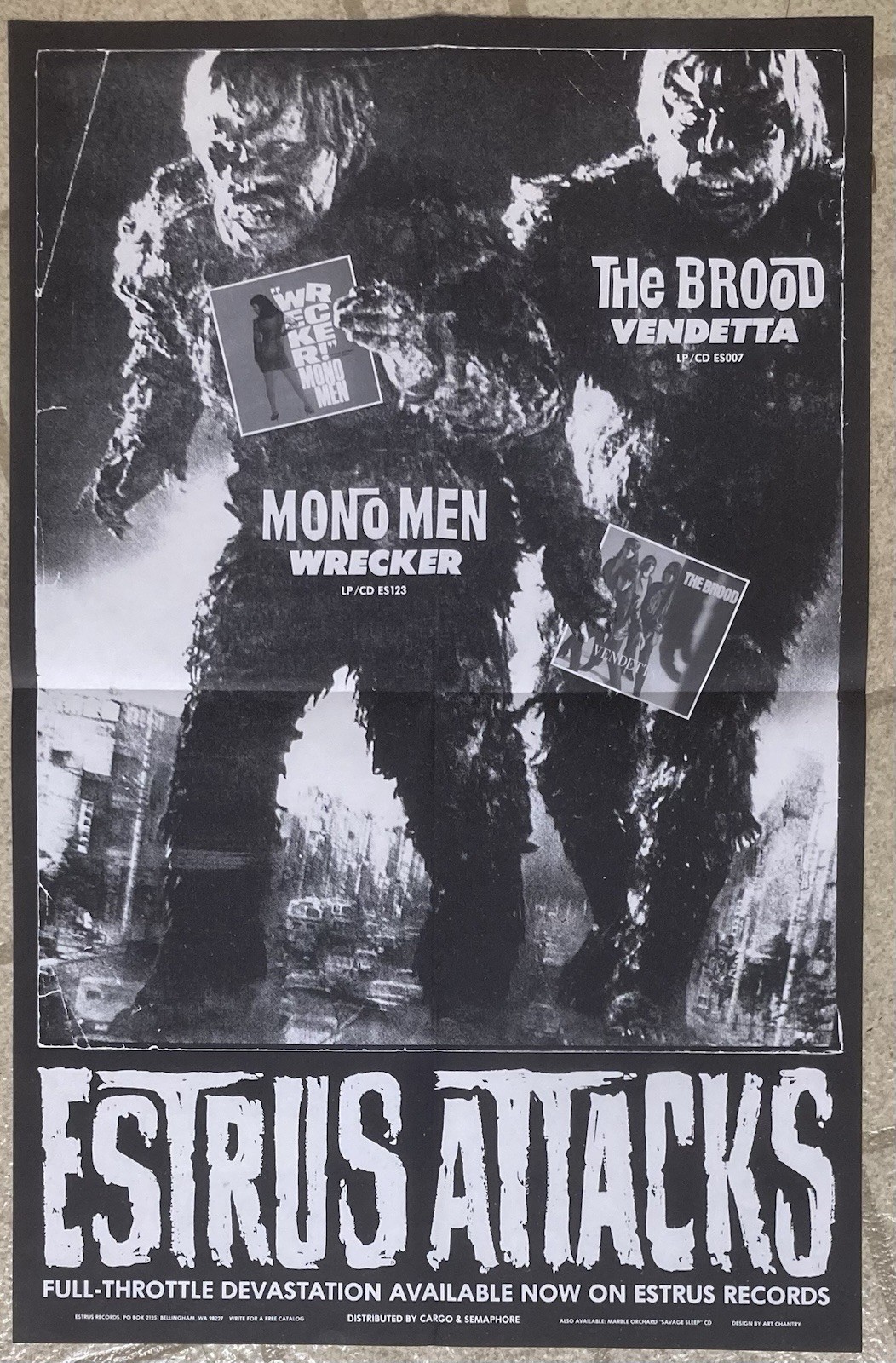 MONO MEN Wrecker BROOD Vendetta ESTRUS ATTACKS Promo Poster PNW GARAGE 1992