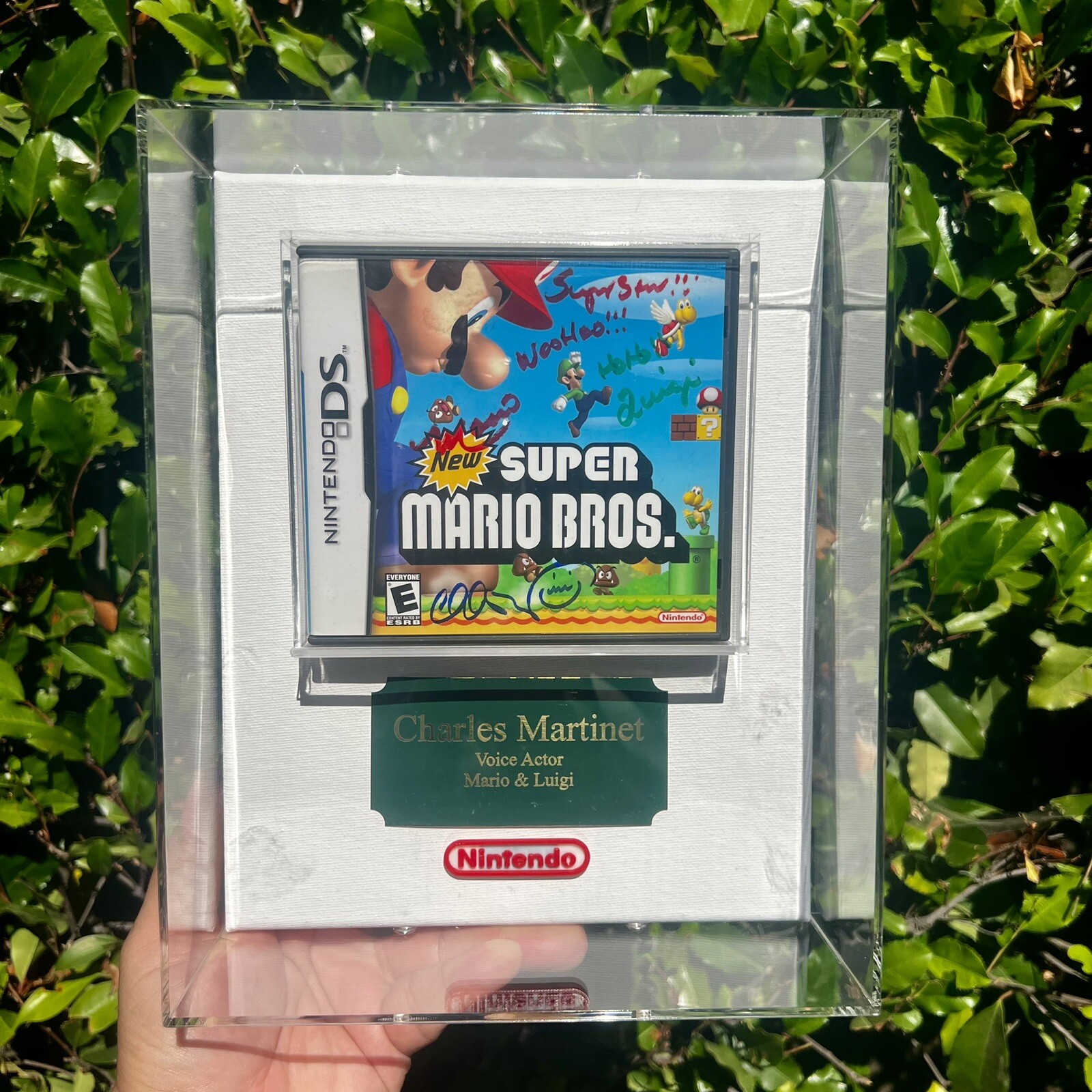Super Mario Bros Nintendo DS Signed Charles Martinet 2/JSA Rare acrylic Case