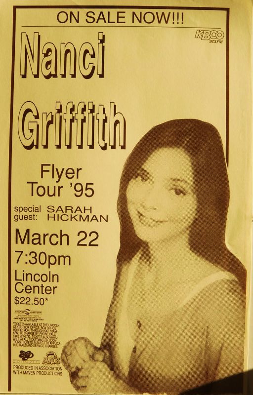 NANCI GRIFFITH “FLYER TOUR 1995” DENVER CONCERT POSTER -Folk / Americana Music