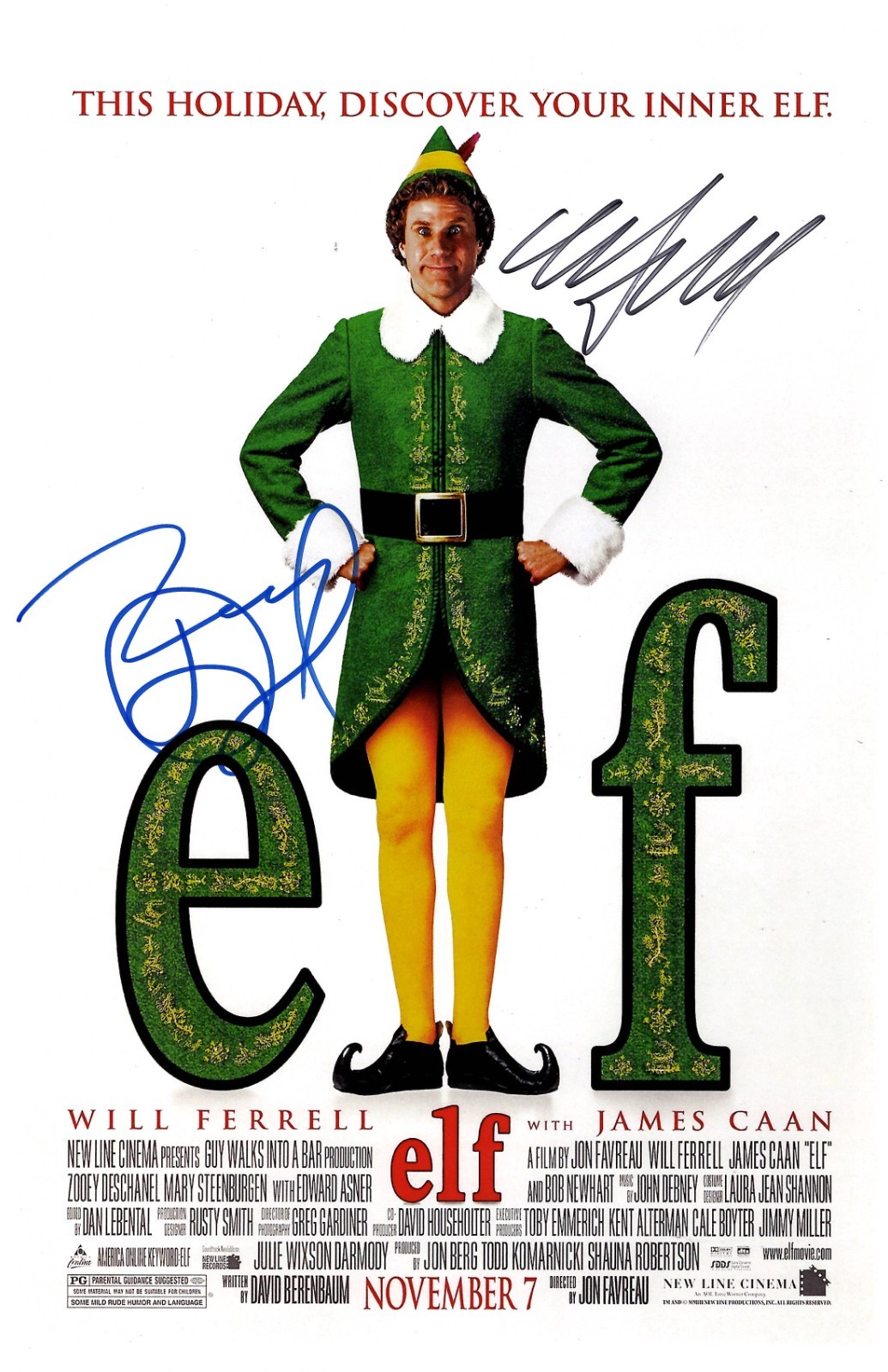 ELF Signed Poster 11×17 Will Ferrell and Zooey Deschanel