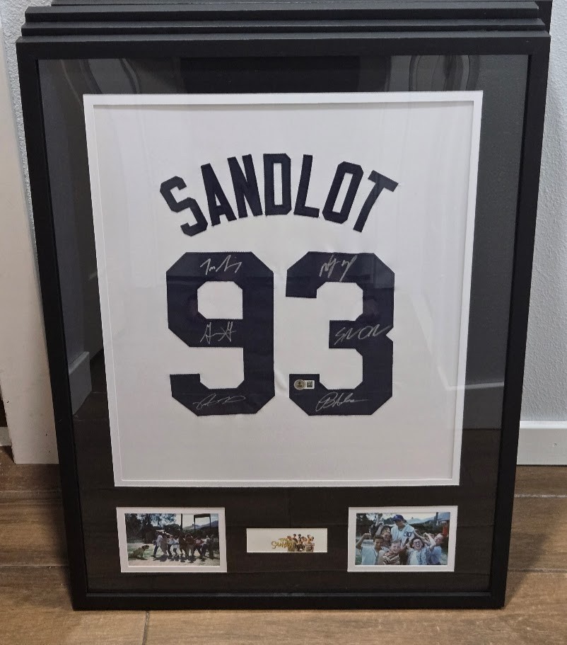 Sandlot Autographed Signed Framed Baseball Jersey Signed by 6 Cast Members COA