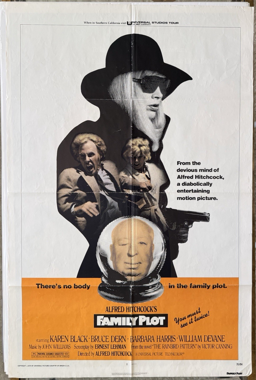 1976 FAMILY PLOT Movie Poster-ALFRED HITCHCOCK Final Film-Karen Black/Bruce Dern