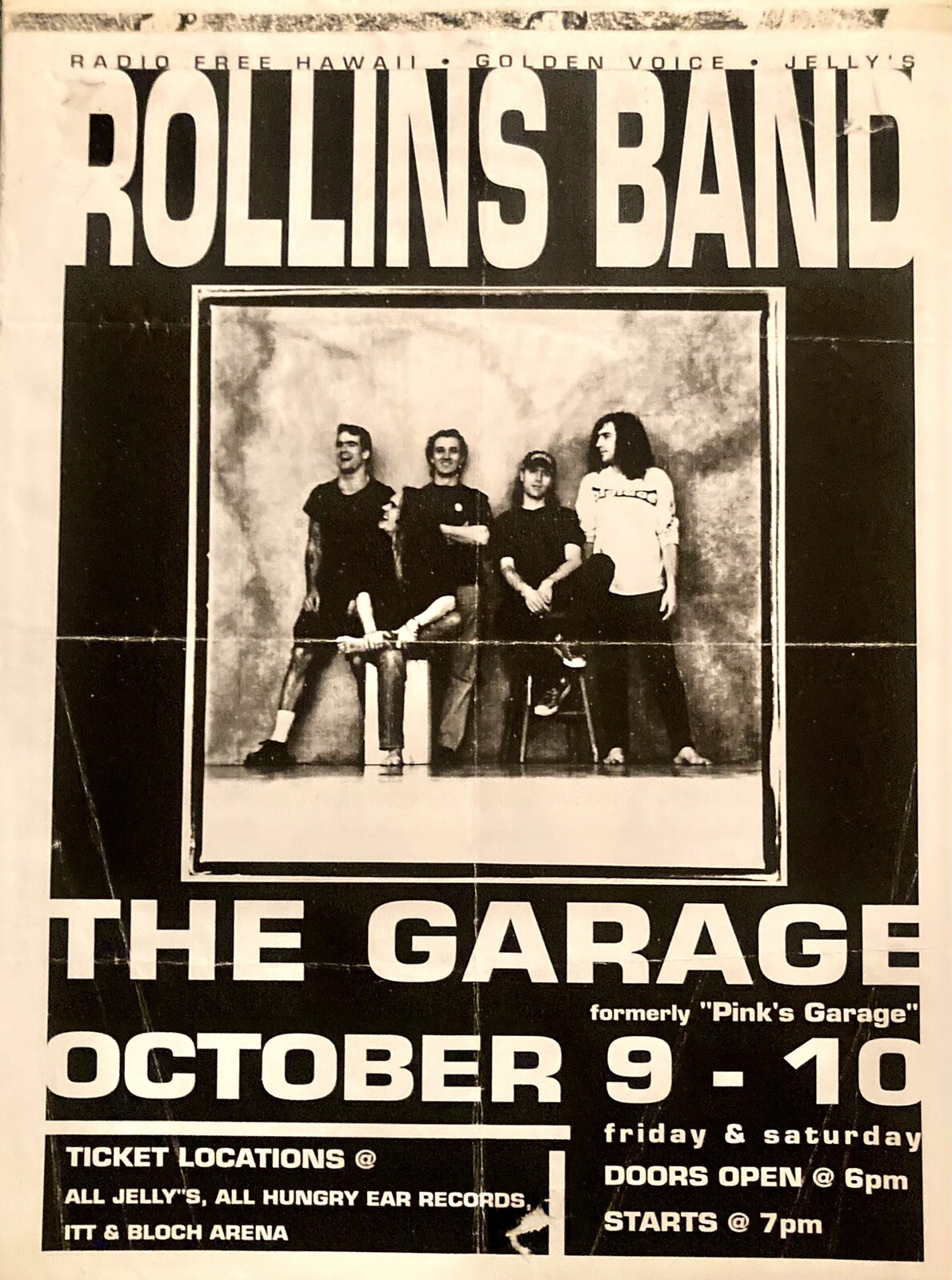 ROLLINS BAND ULTRA RARE VINTAGE 1992 FLYER 10/9-10/1992 THE GARAGE HONOLULU HI