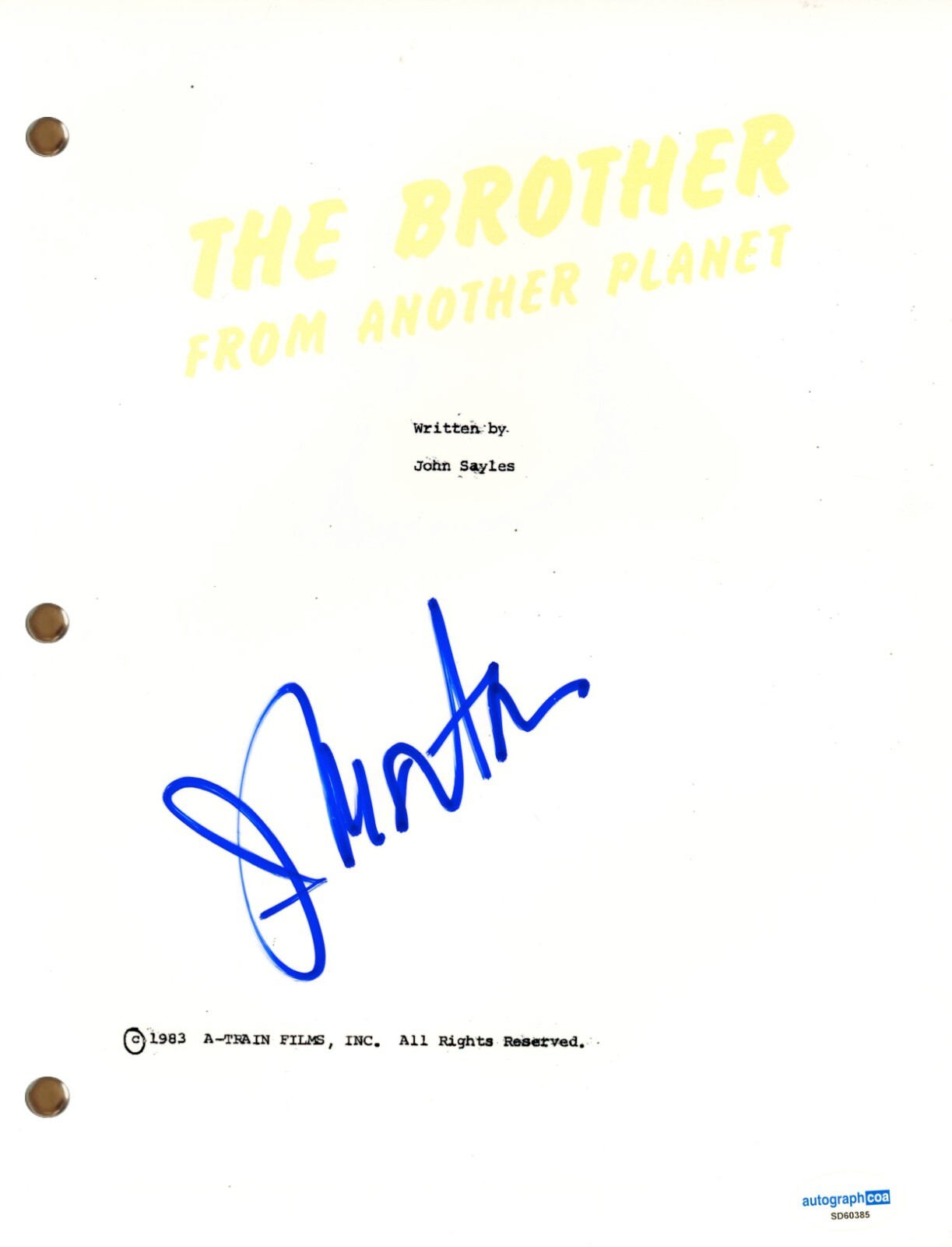 Joe Morton “The Brother From Another Planet” Signed Autograph Movie Script ACOA