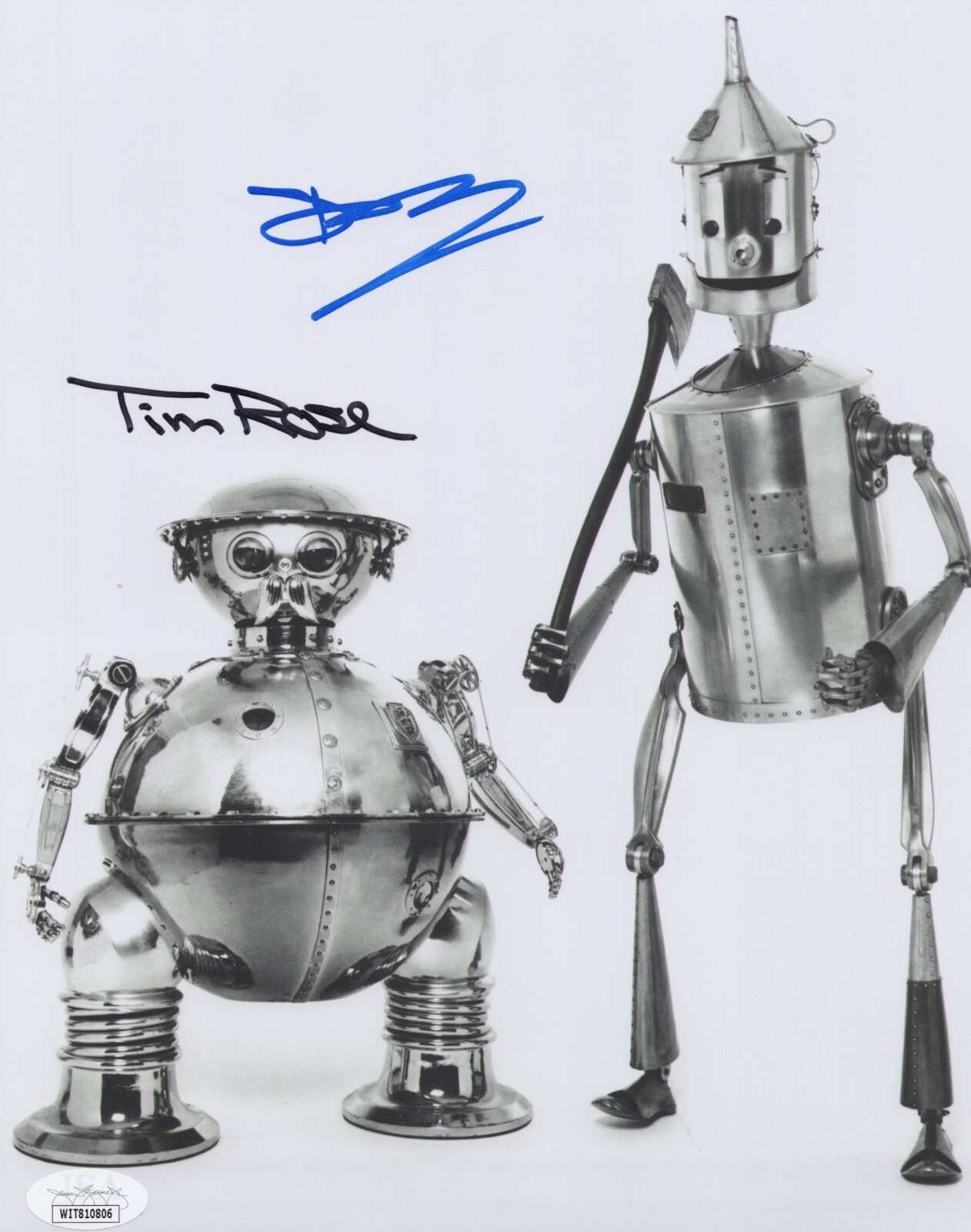 Return to Oz- Tik-Tok & Tin Man 8×10 photo signed by Tim Rose & Deep Roy JSA COA