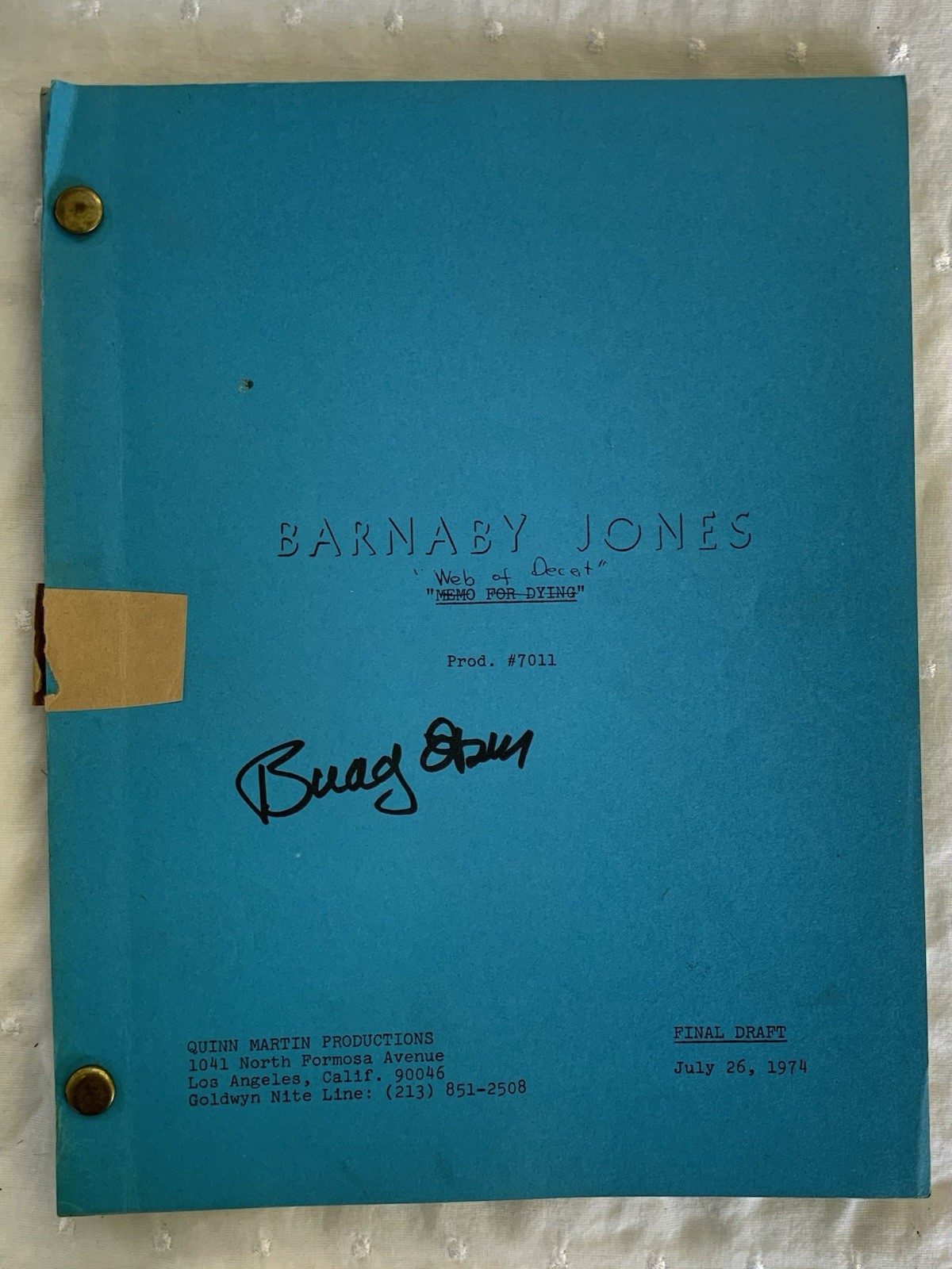 BARNABY JONES / Buddy Ebsen Signed WEB OF DECEIT /TV Script