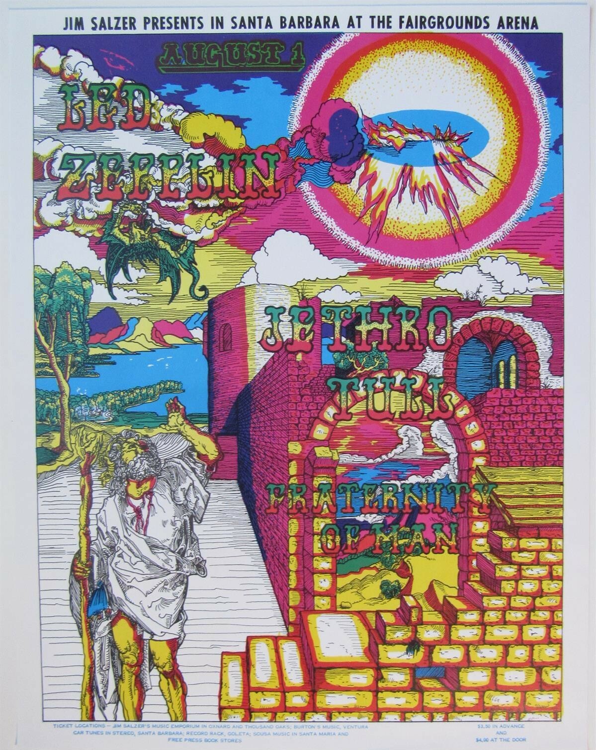 LED ZEPPELIN & JETHRO TULL in Santa Barbara, 1969 – AUTHENTIC POSTER