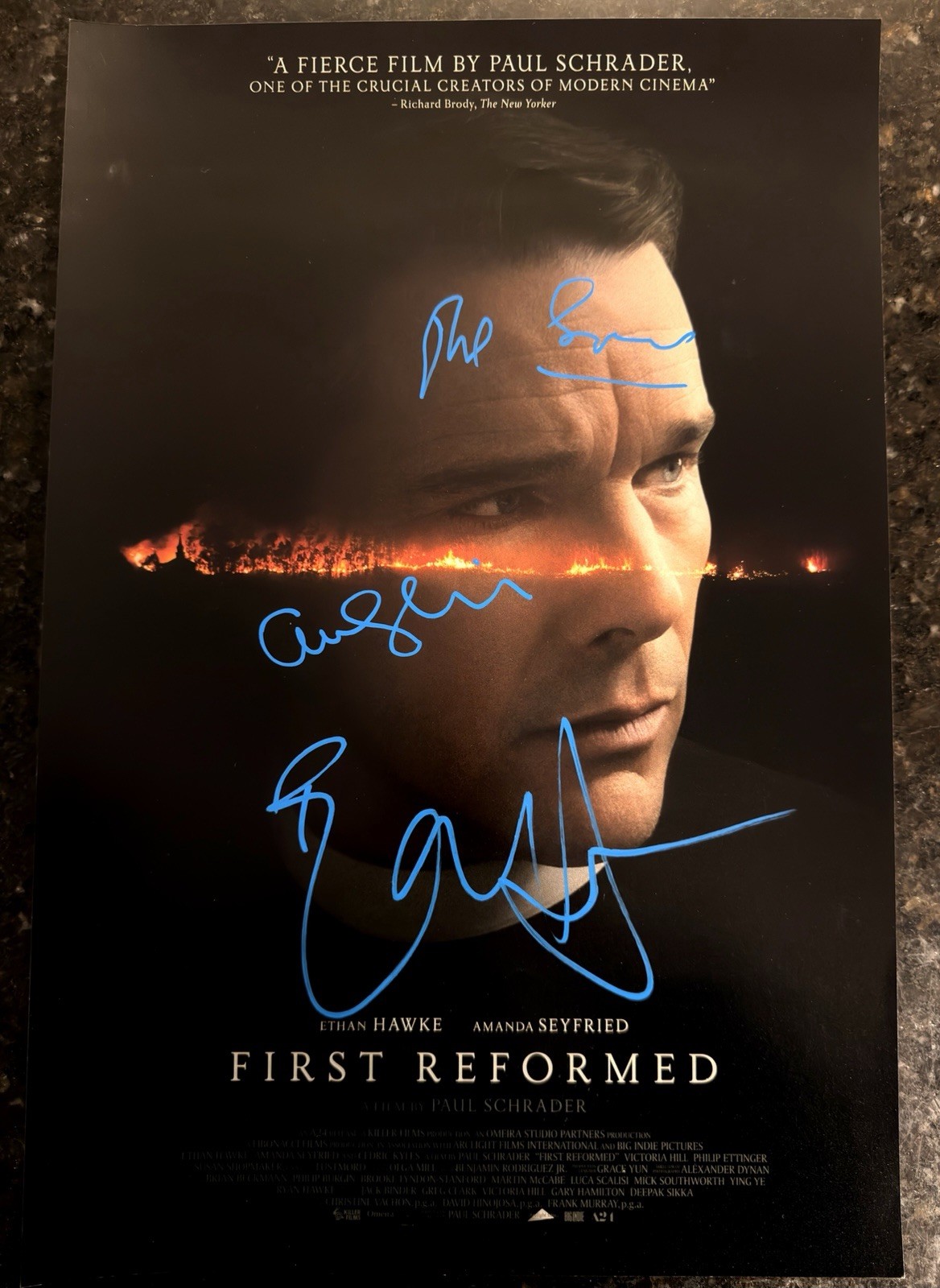 Ethan Hawke, Amanda Seyfried Schrader Signed First Reformed – 12×18 Movie Poster